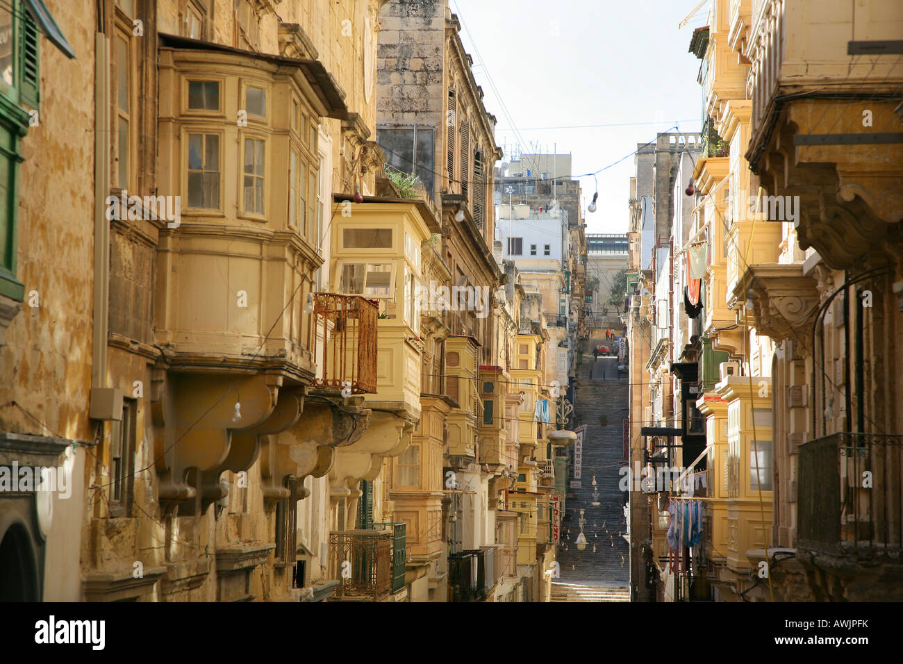 Houses and alley way in Valletta the capital of Malta Stock Photo