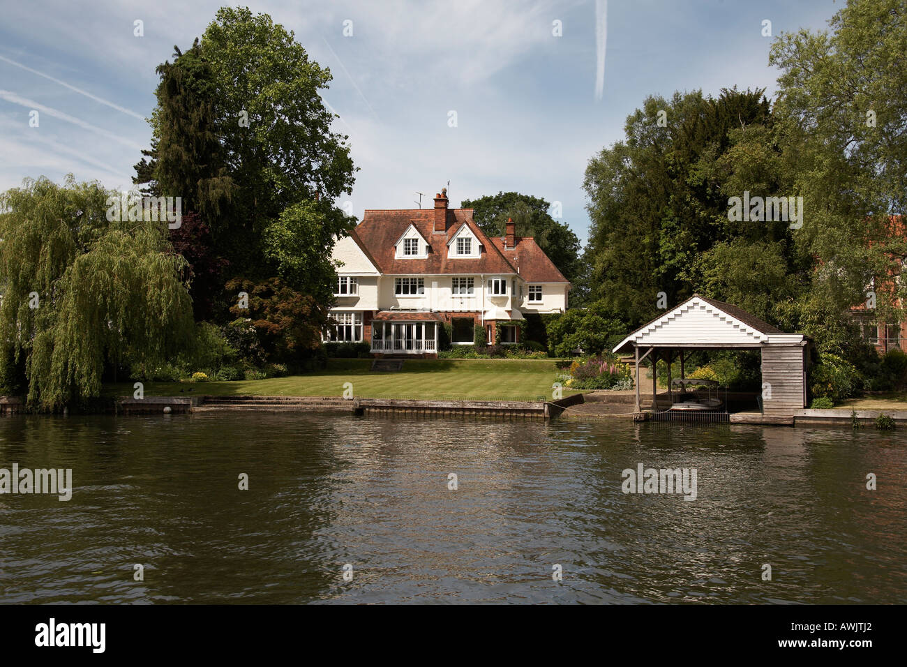 Grand beautiful luxury expensive residential house or home with boat