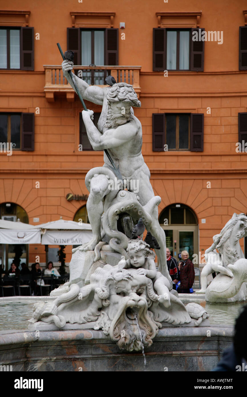 Statue of Neptune Piazza Navona Rome Stock Photo