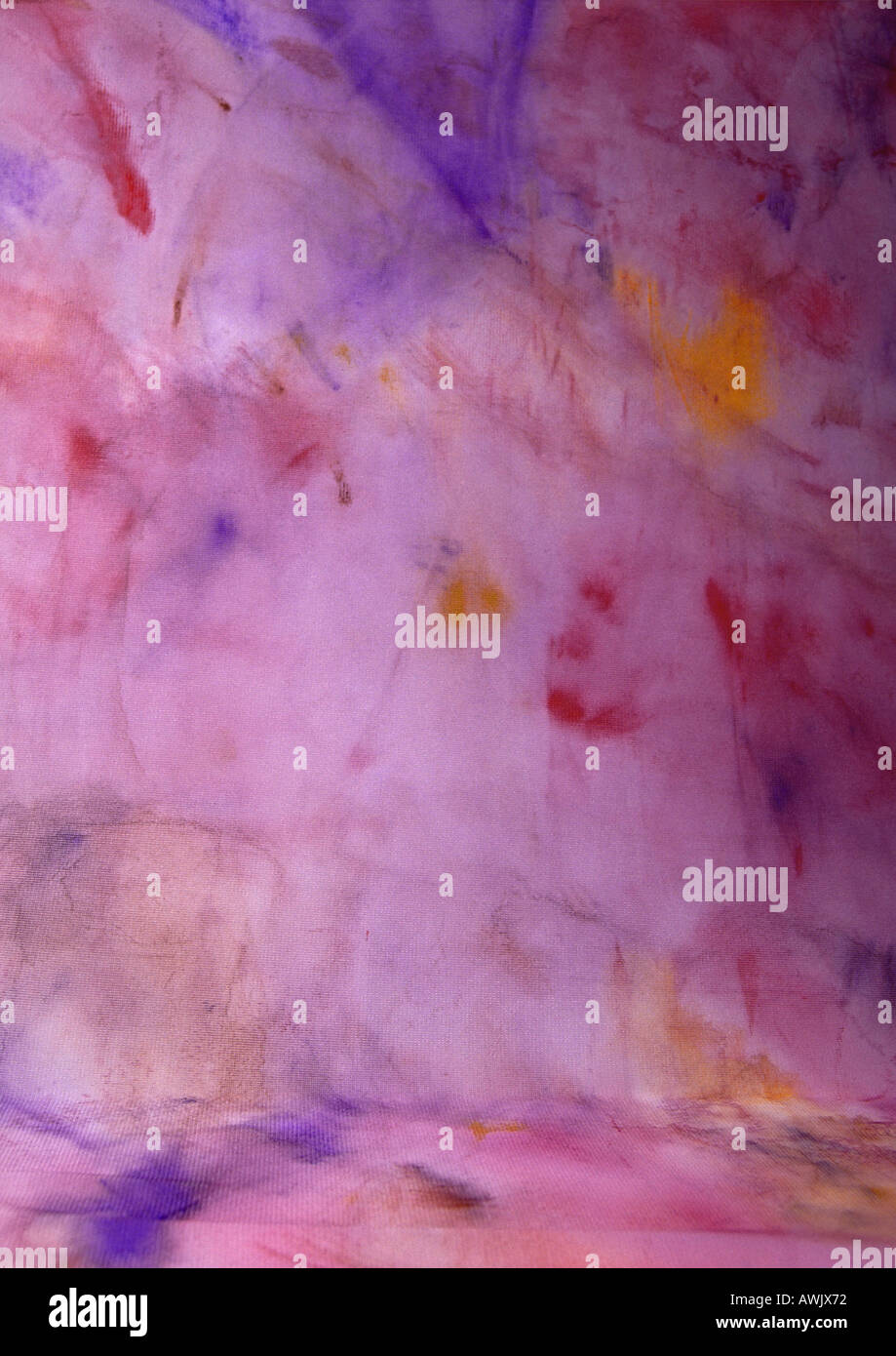 Fabric with multi-colored paint splotches, close-up, full frame Stock Photo