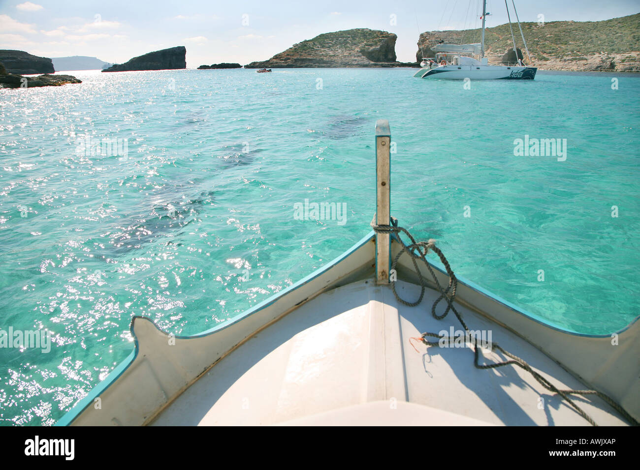 The blue Lagoon in Comino Island Malta Stock Photo
