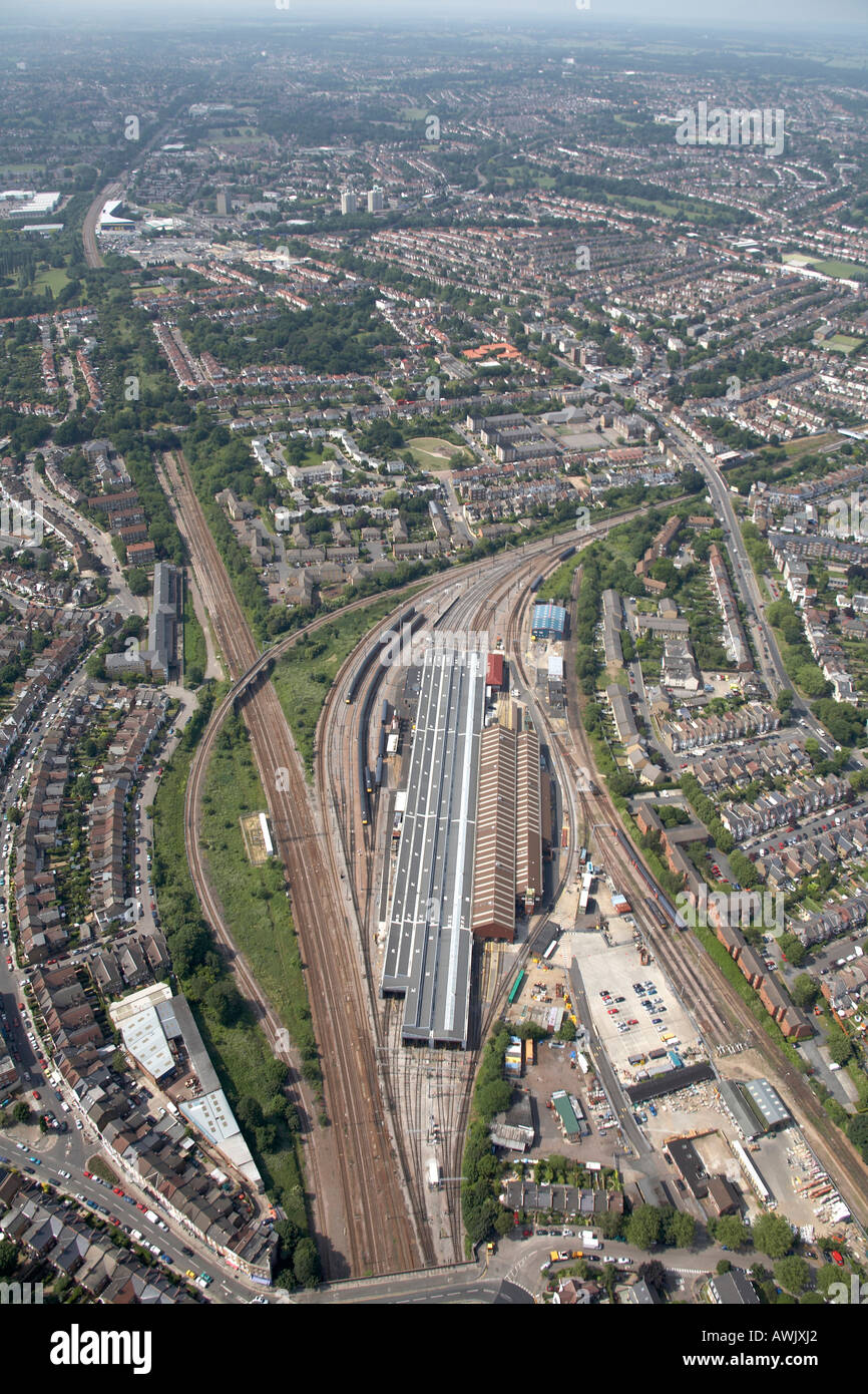 High level oblique aerial view north west of train depot Wood Green Wood Green Haringey London N22 England UK Stock Photo