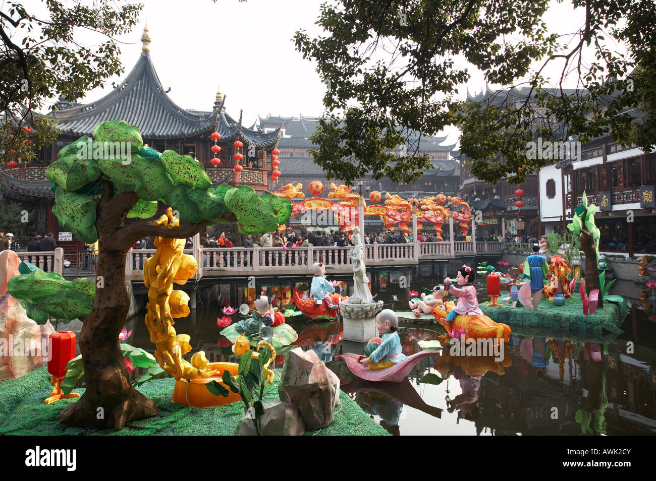 Yu Yuan gardens pond Old town in Puxi District in Shanghai China asia Stock Photo