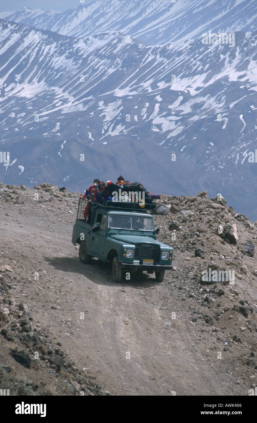 Jeep moving on dirt road, Mt Damavand, Elburz, Iran Stock Photo