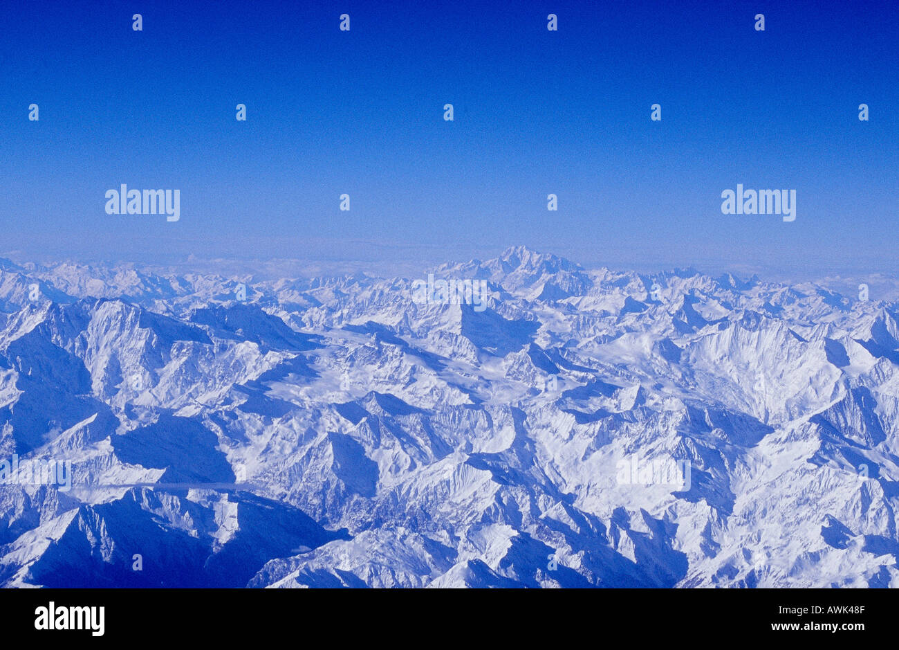 Panoramic view of snowcapped mountain range, Mt Matterhorn, Switzerland Stock Photo