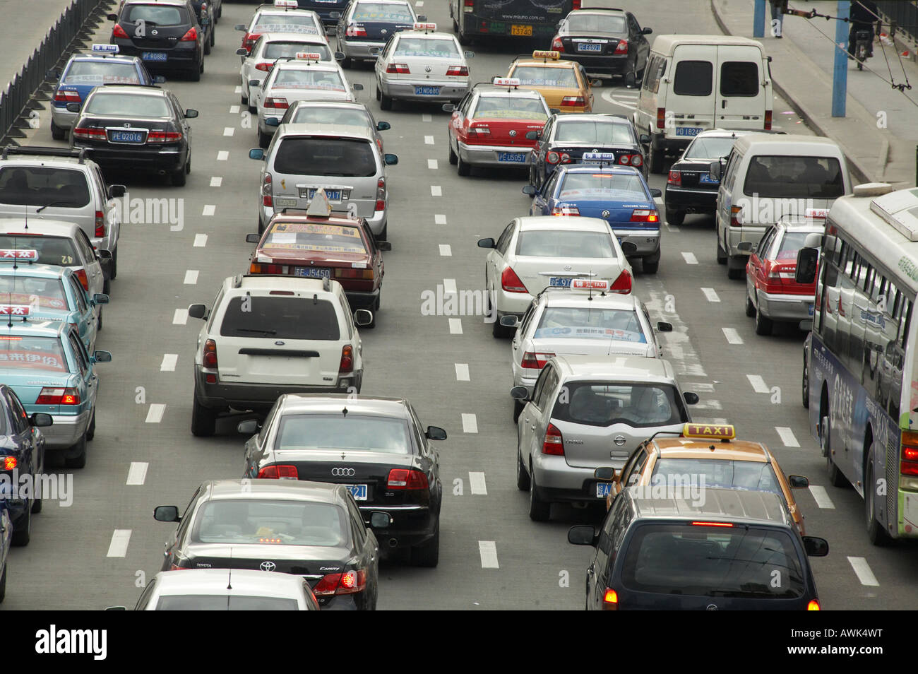 Car traffic jam in Shanghai China pollution Stock Photo