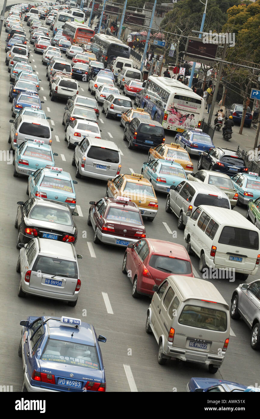 Car traffic jam in Shanghai China pollution Stock Photo