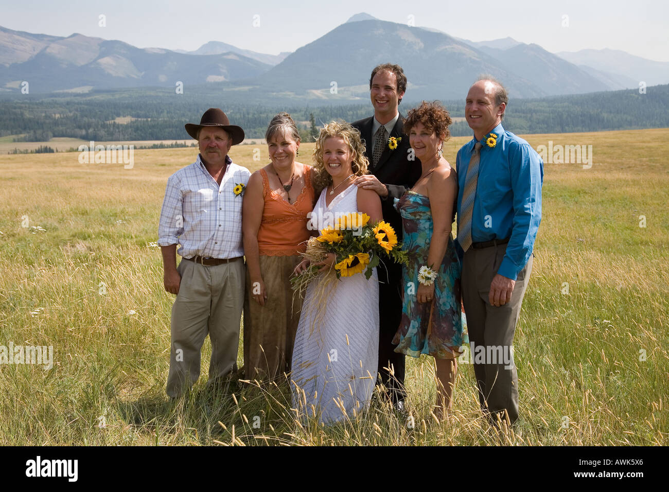 Eliza and Adam's Rocky Mountain wedding in Gladstone valley Alberta Canada August 2006 Stock Photo