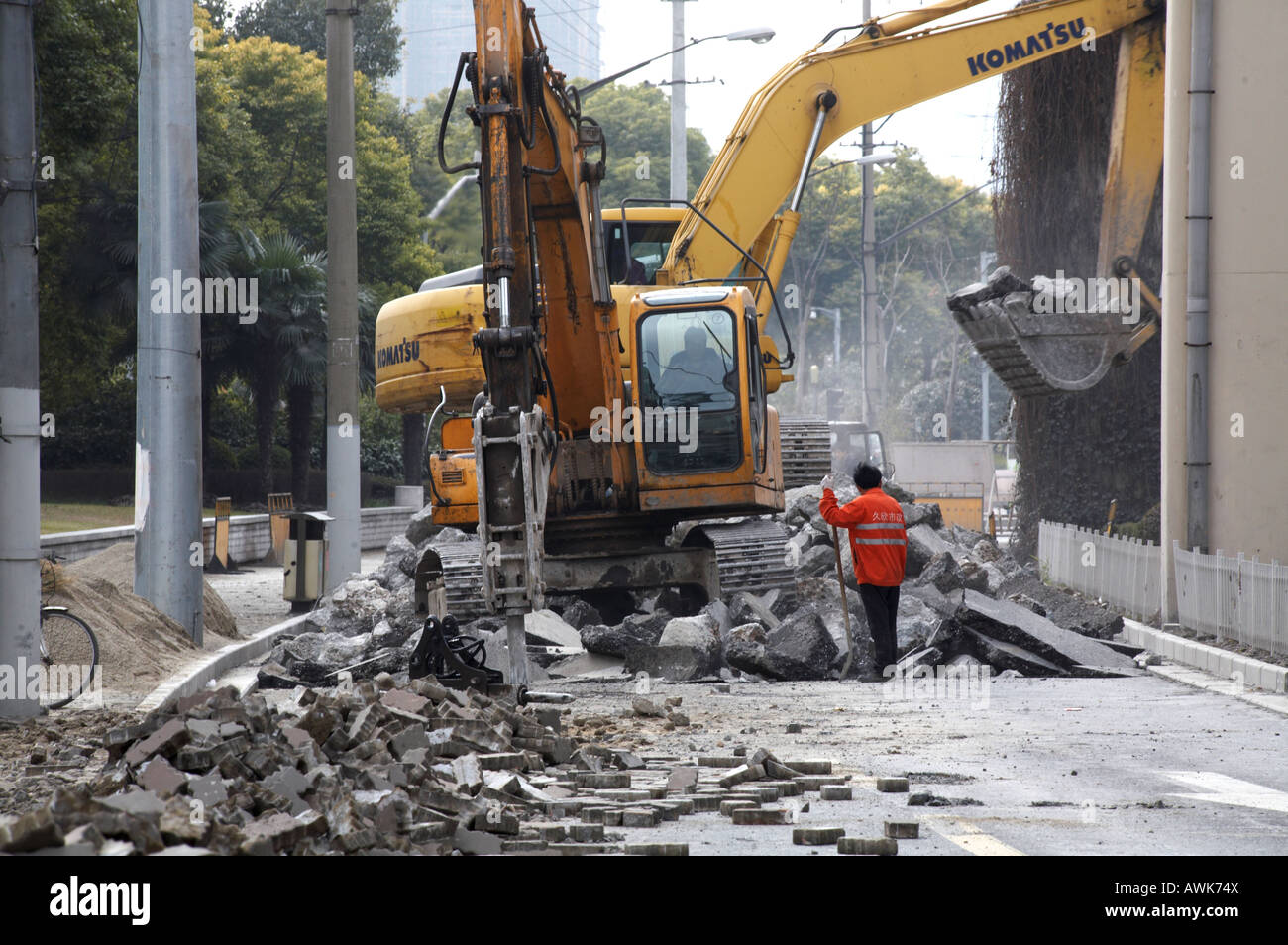 JCB demolish old road highway street in Shanghai China Asia Stock Photo