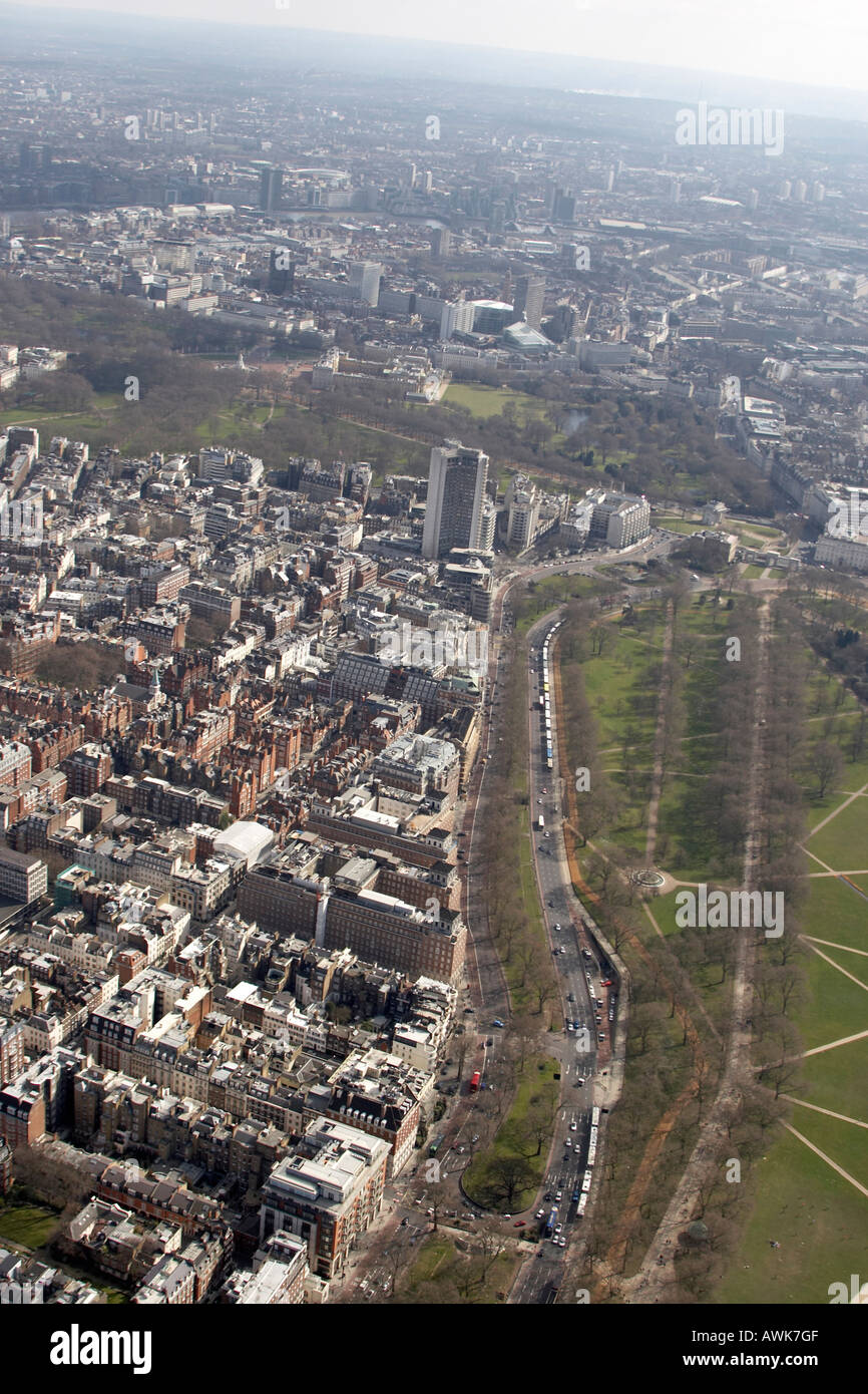 High level oblique aerial view south of Hyde park Corner Hyde Park Serpentine Road Stock Photo