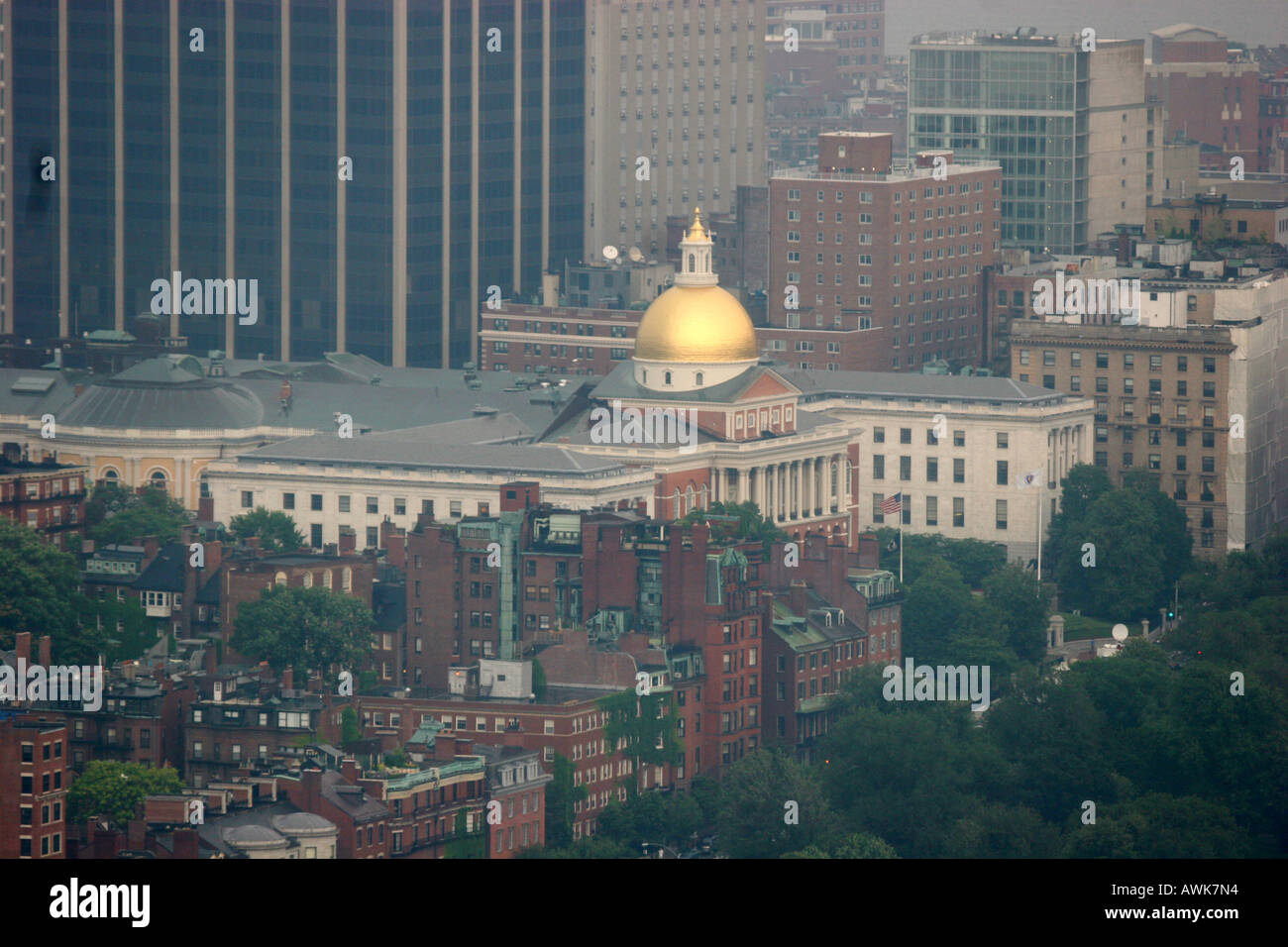 Aerial view of Beacon Hill and Massachusetts State House in Boston Massachusetts USA Stock Photo