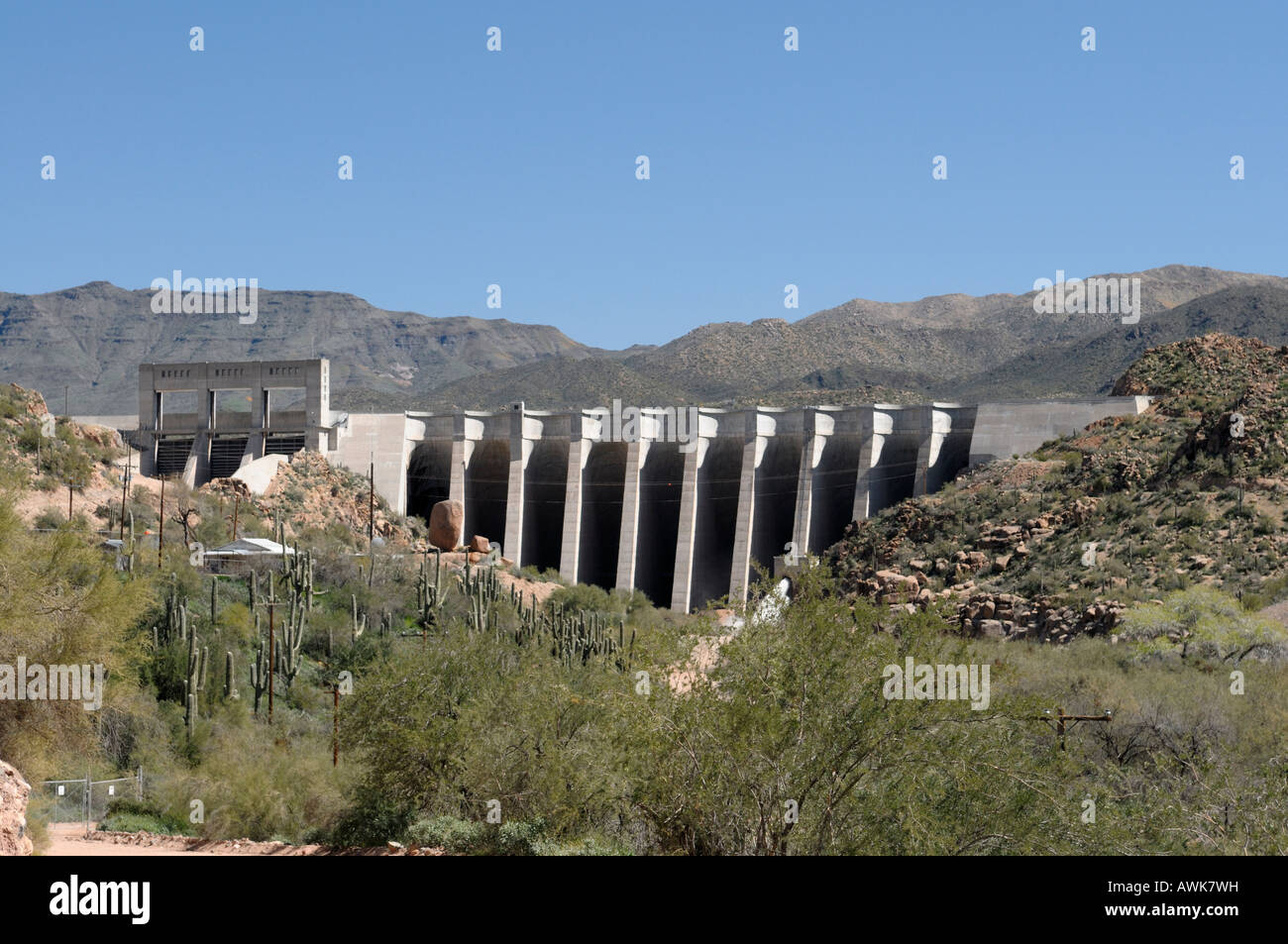 Bartlett Dam holds back the Verde River to form Bartlett Lake in the