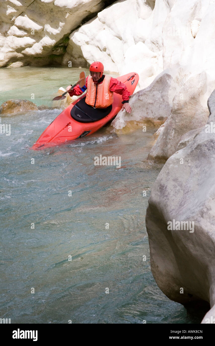 canoe driver on the river in the canyon of Acheron Stock Photo Alamy