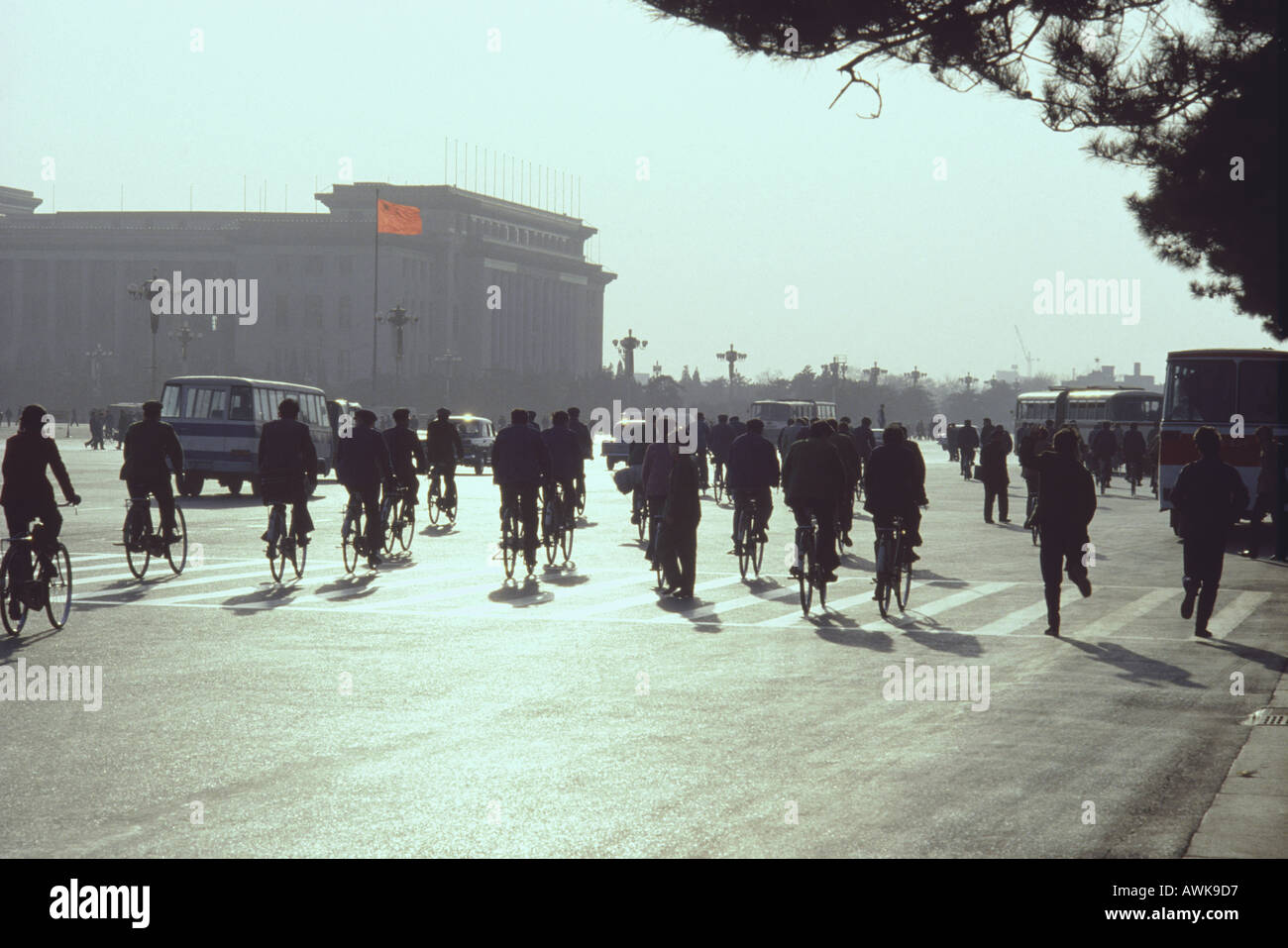 Cyclists commuting through tien ah mein square in  Beijing 1981 A Stock Photo