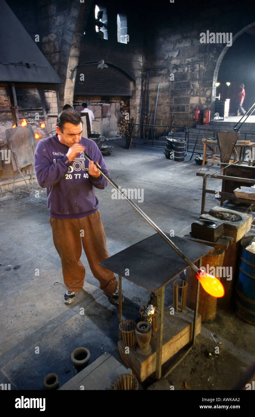 Male worker in glass factory, Algaida, Mallorca, Baleares, Spain Stock Photo