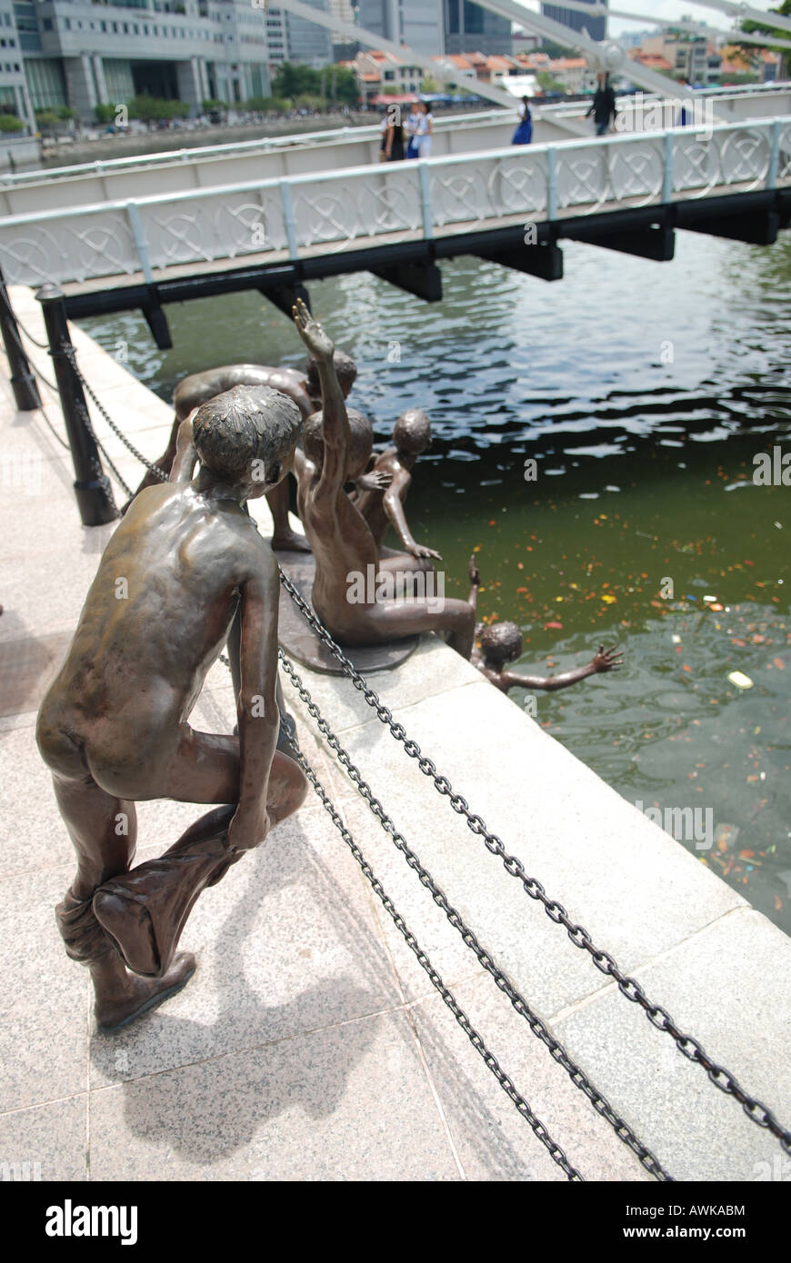 The First Generation, Cavanagh Bridge, Singapore River, Singapore Stock Photo