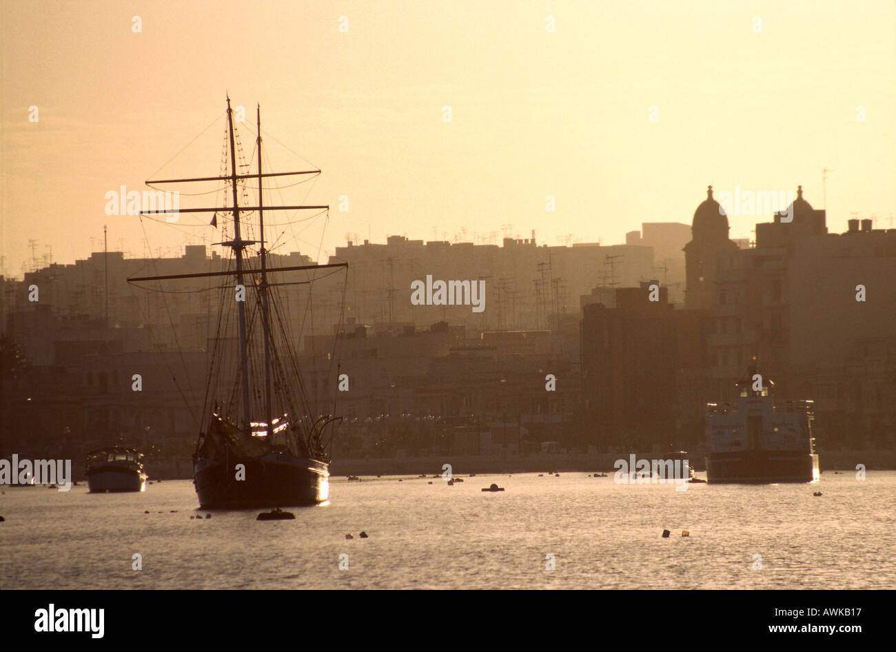 Sailing ship at harbor, Malta Stock Photo