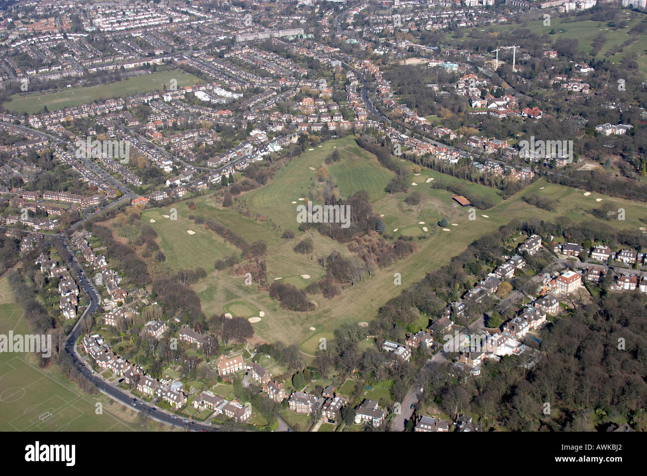 High level oblique aerial view east of Hampstead Golf Course Haringey London N2 England UK Stock Photo