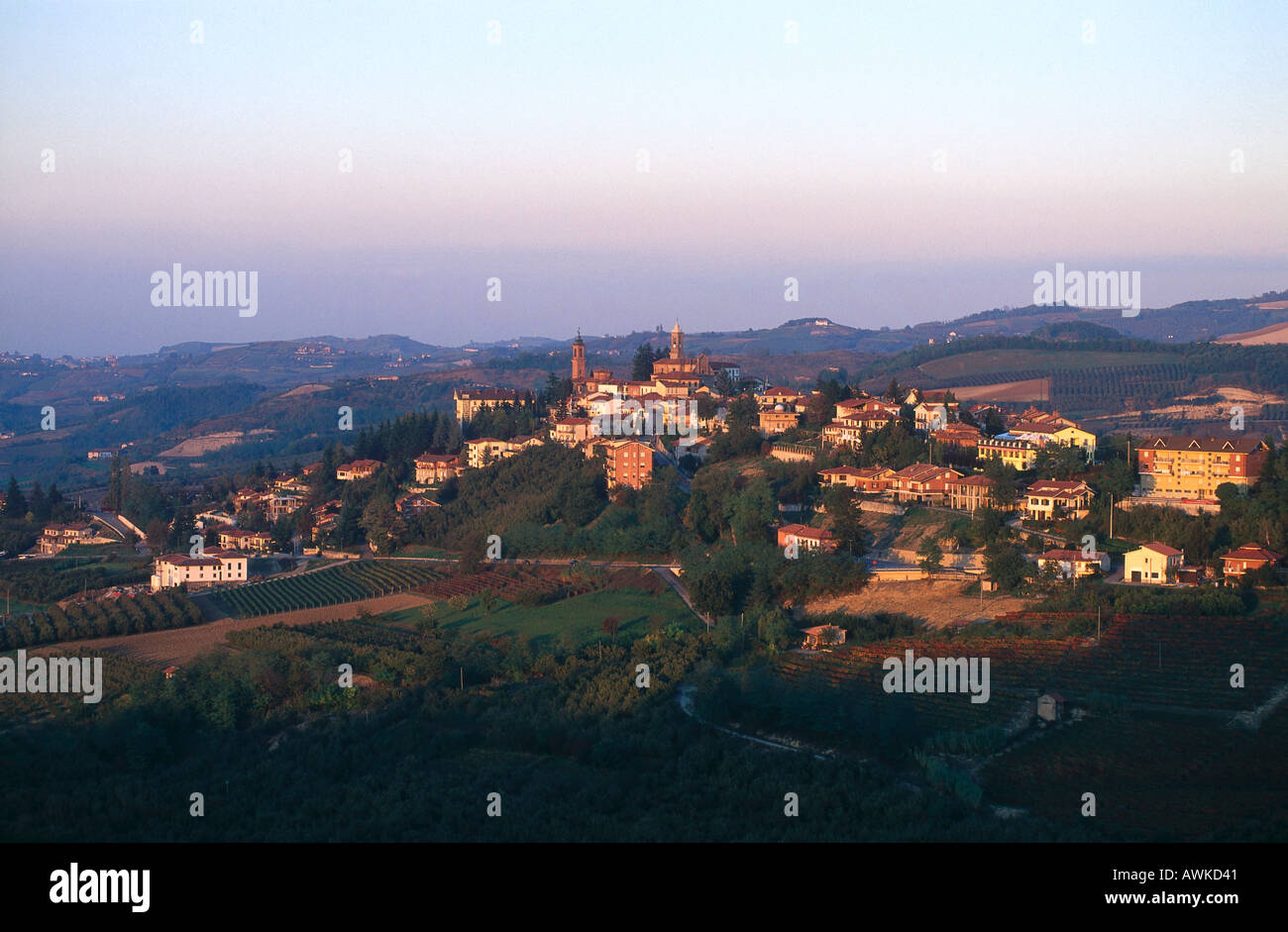 Aerial view of town, Rodello, Provinz Cuneo, Piedmont, Italy Stock Photo