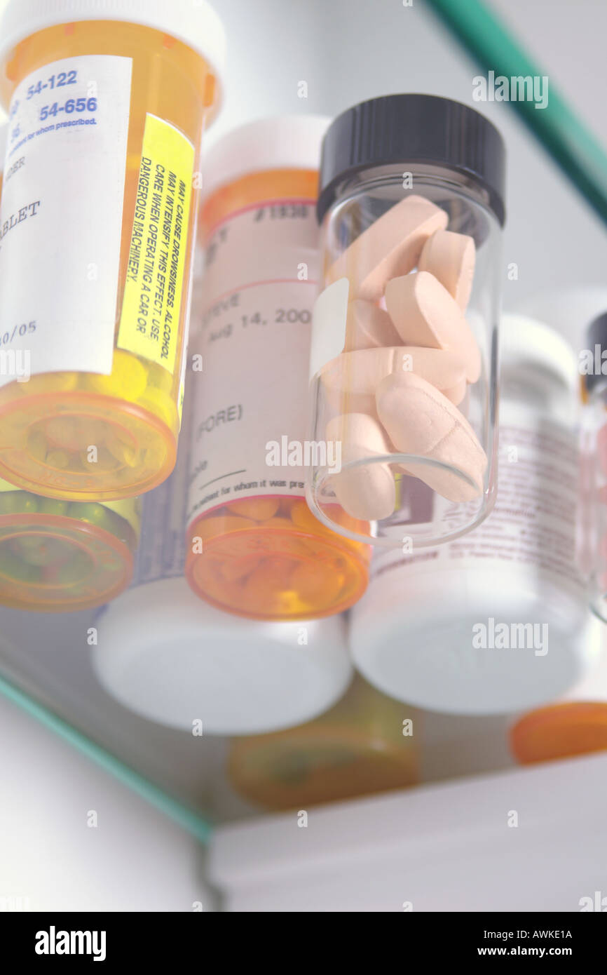 containers of pills in medicine Stock Photo Alamy