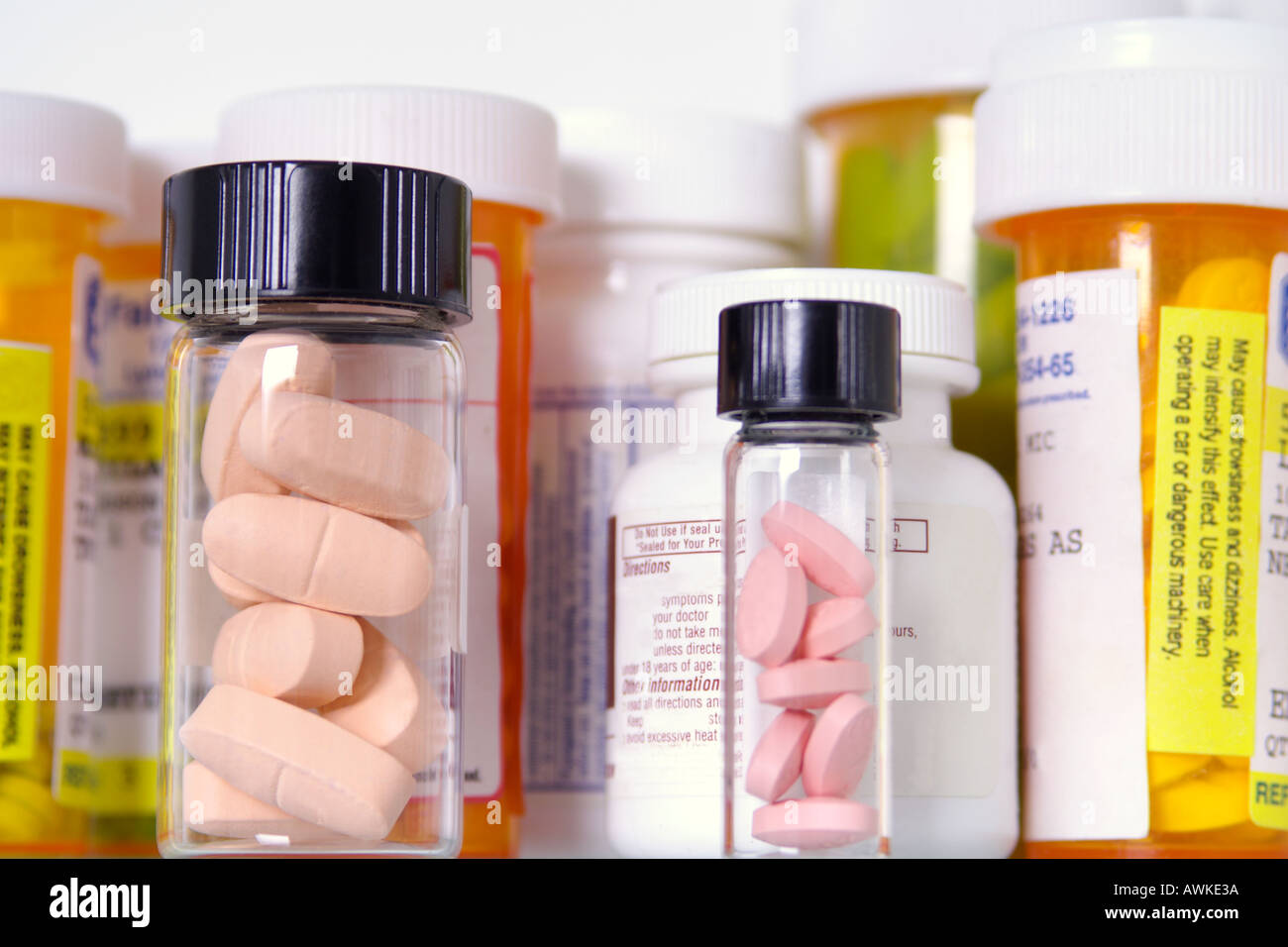 containers of pills in medicine Stock Photo Alamy