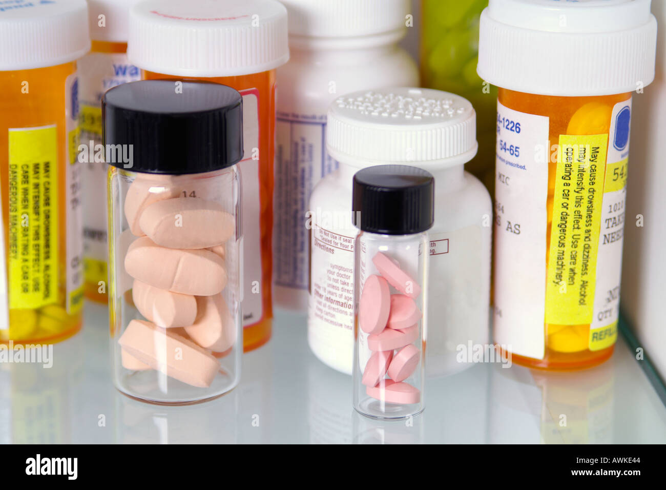 containers of pills in medicine Stock Photo Alamy