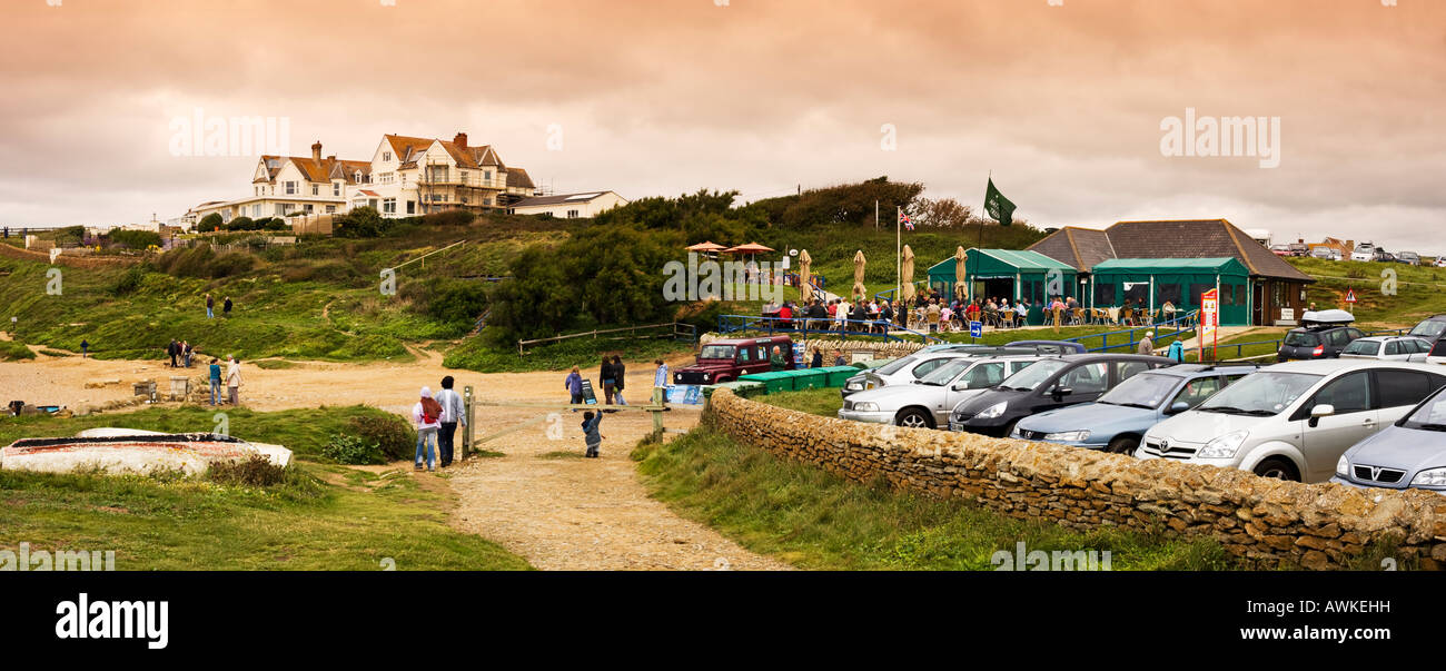 Car Park and facilities at Burton Beach near Burton Bradstock, Dorset, England, UK Stock Photo