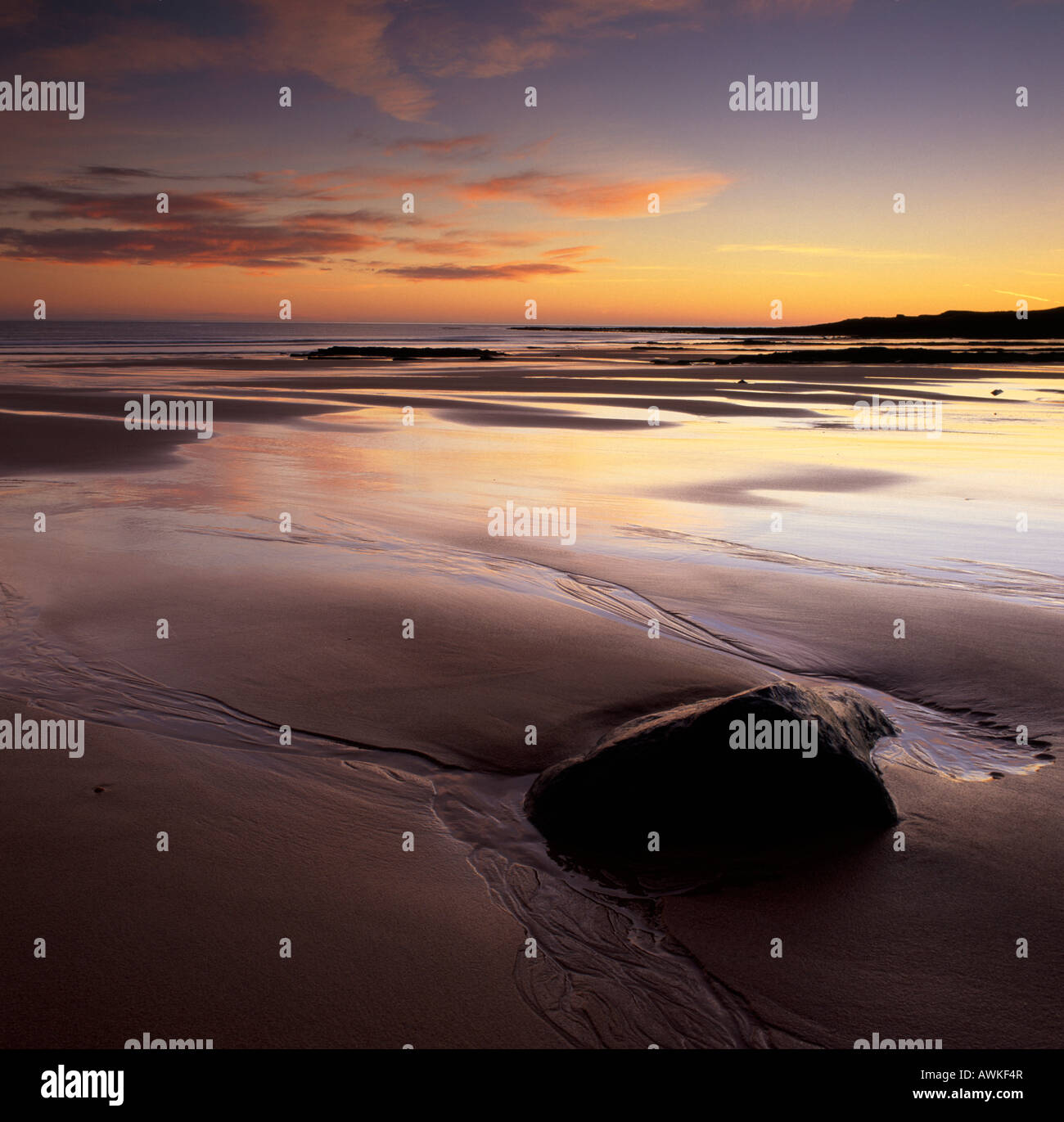 Embleton Bay at sunrise, Northumberland, England Stock Photo