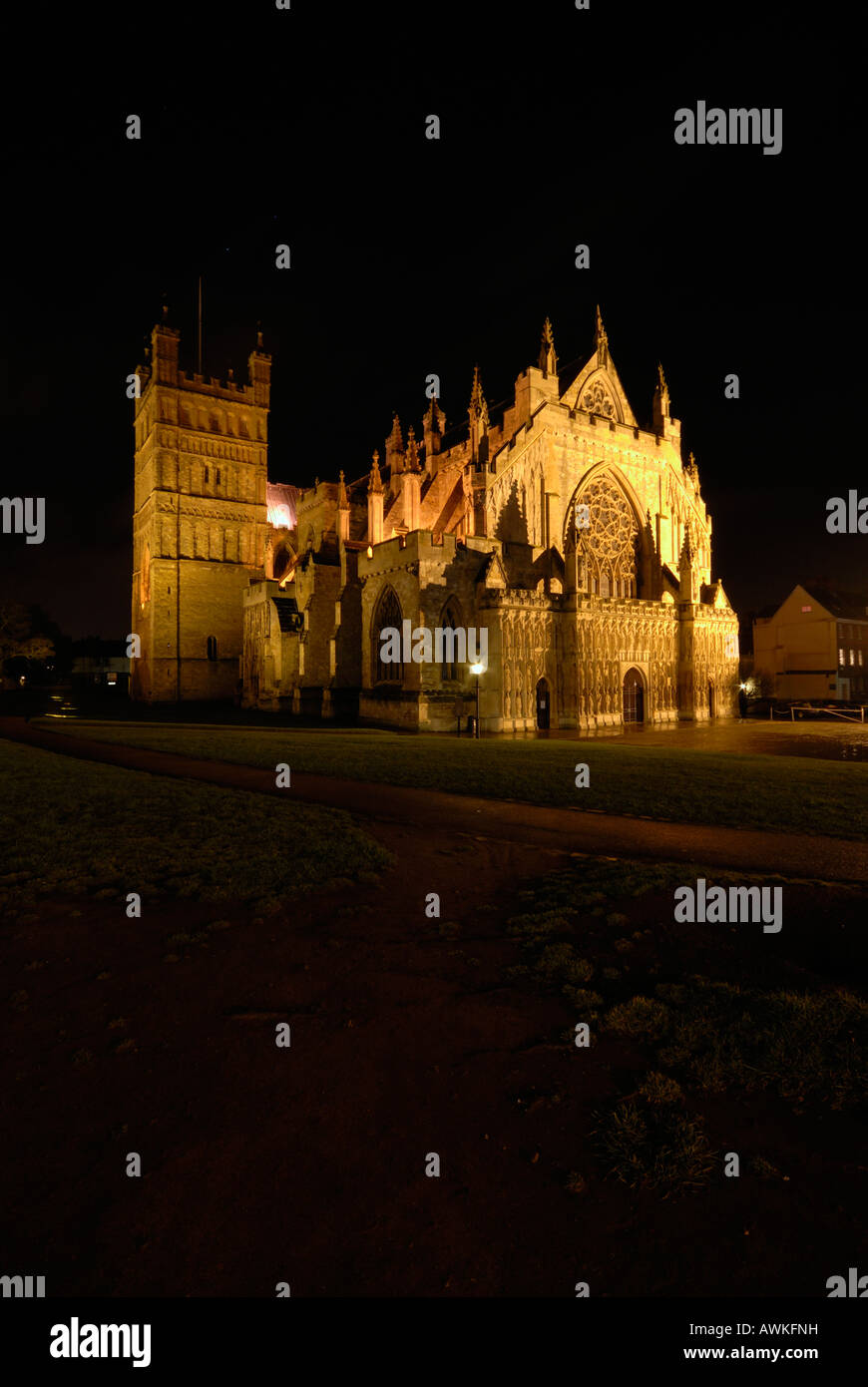 Exeter Cathedral by night, Devon, England, UK Stock Photo