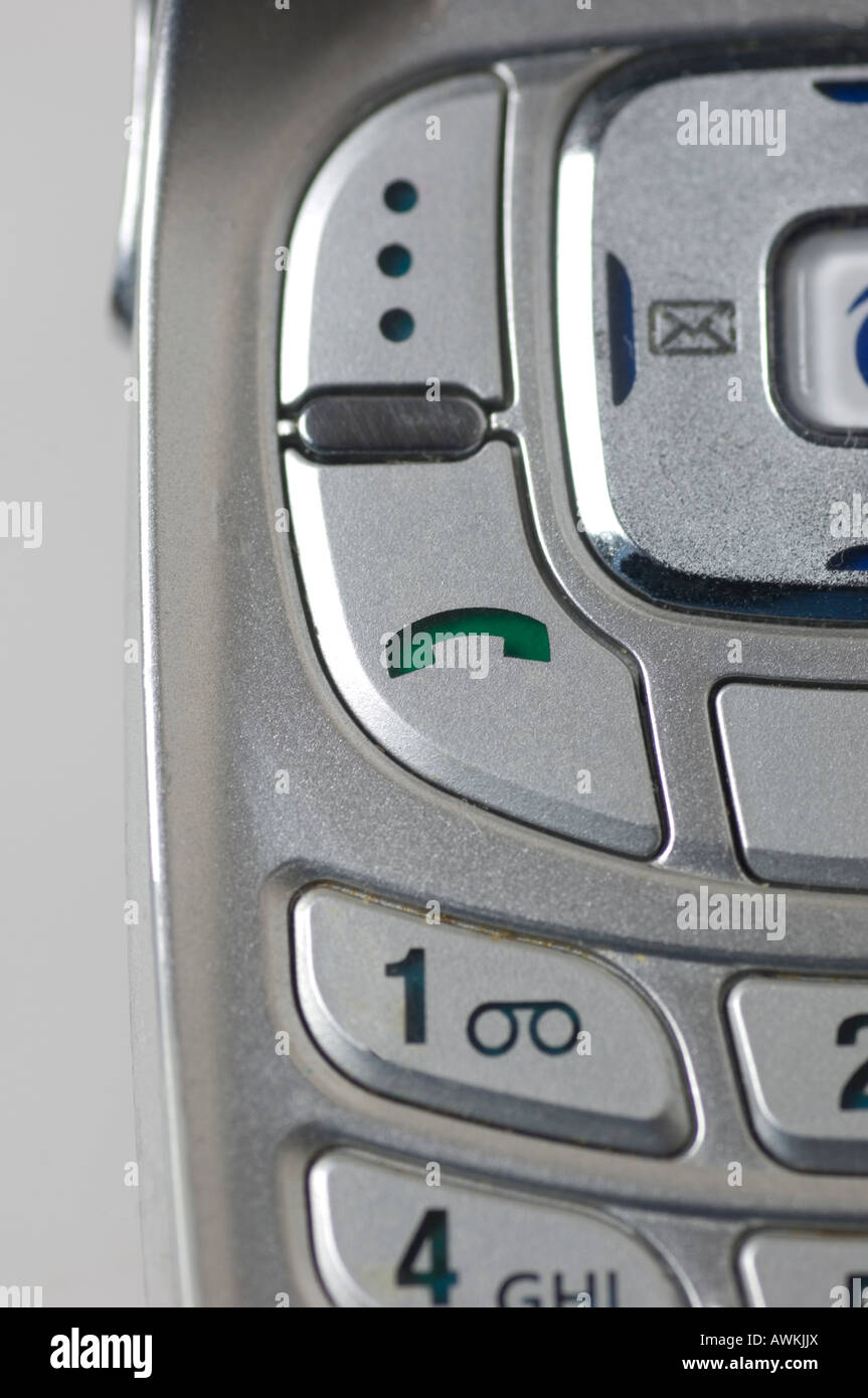 Close up of answer key symbol of a silver mobile phone Stock Photo - Alamy