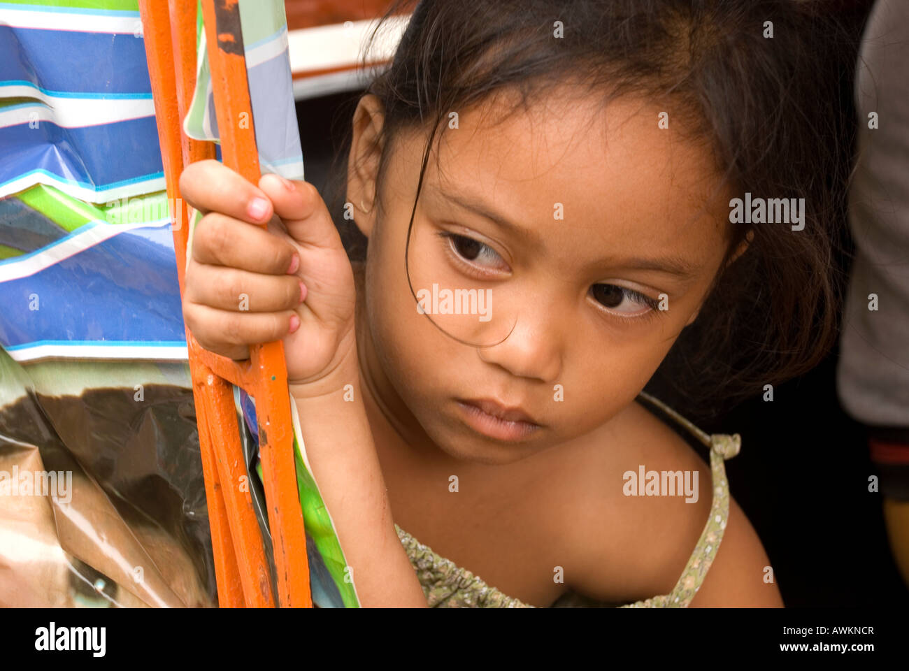 philippines island siquijor town girl in tricycle Stock Photo