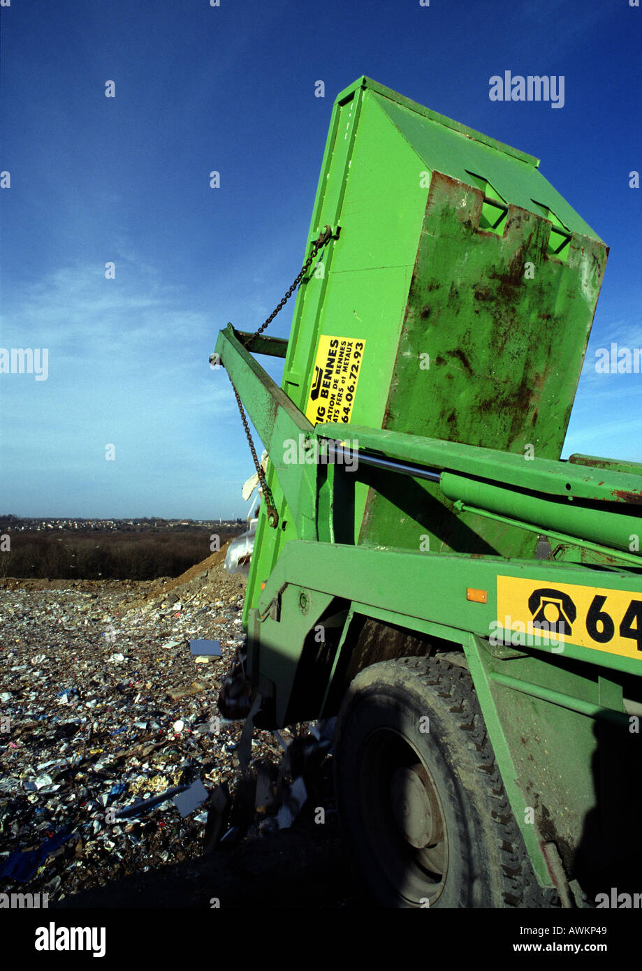 Truck dumping garbage in landfill Stock Photo Alamy