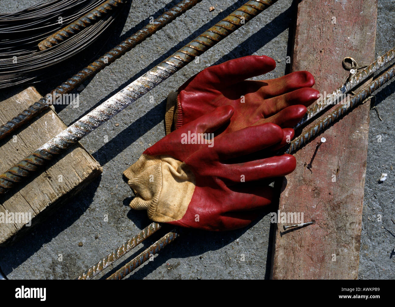 Rubber gloves on floor Stock Photo
