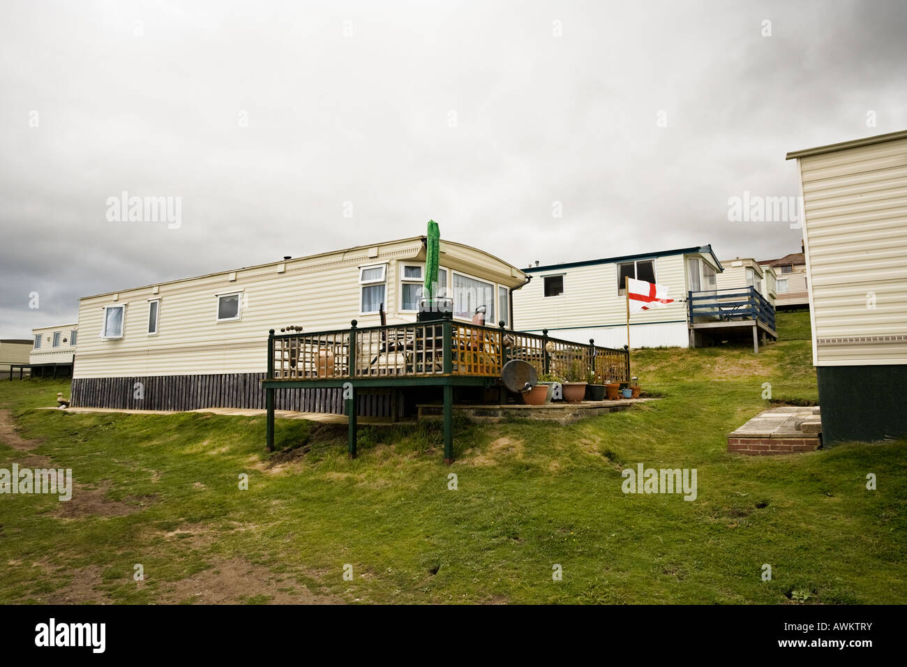 Traditional British mobile home or static caravan holiday park, Dorset, England, UK Stock Photo