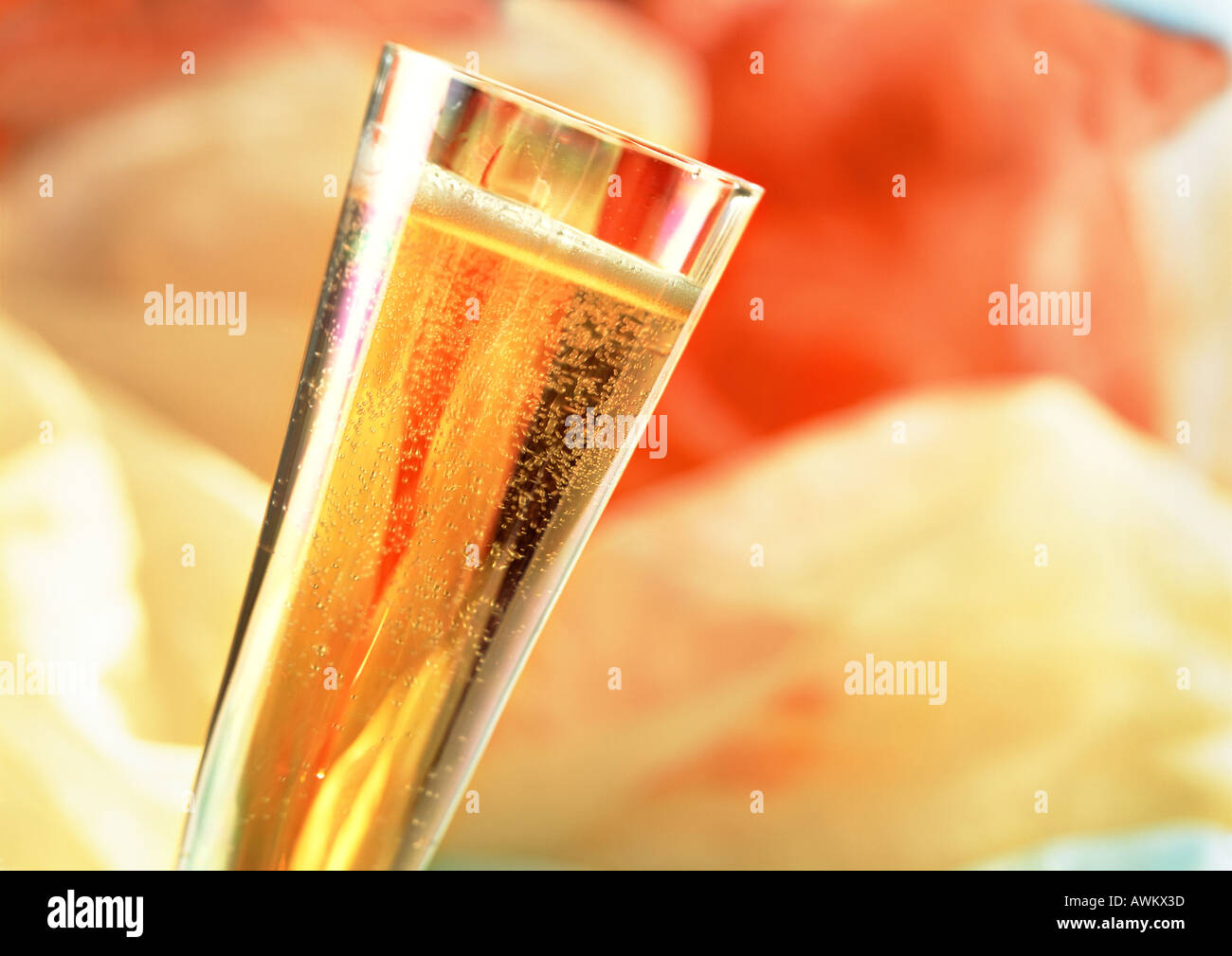 Flute of champagne, tilted, close-up Stock Photo