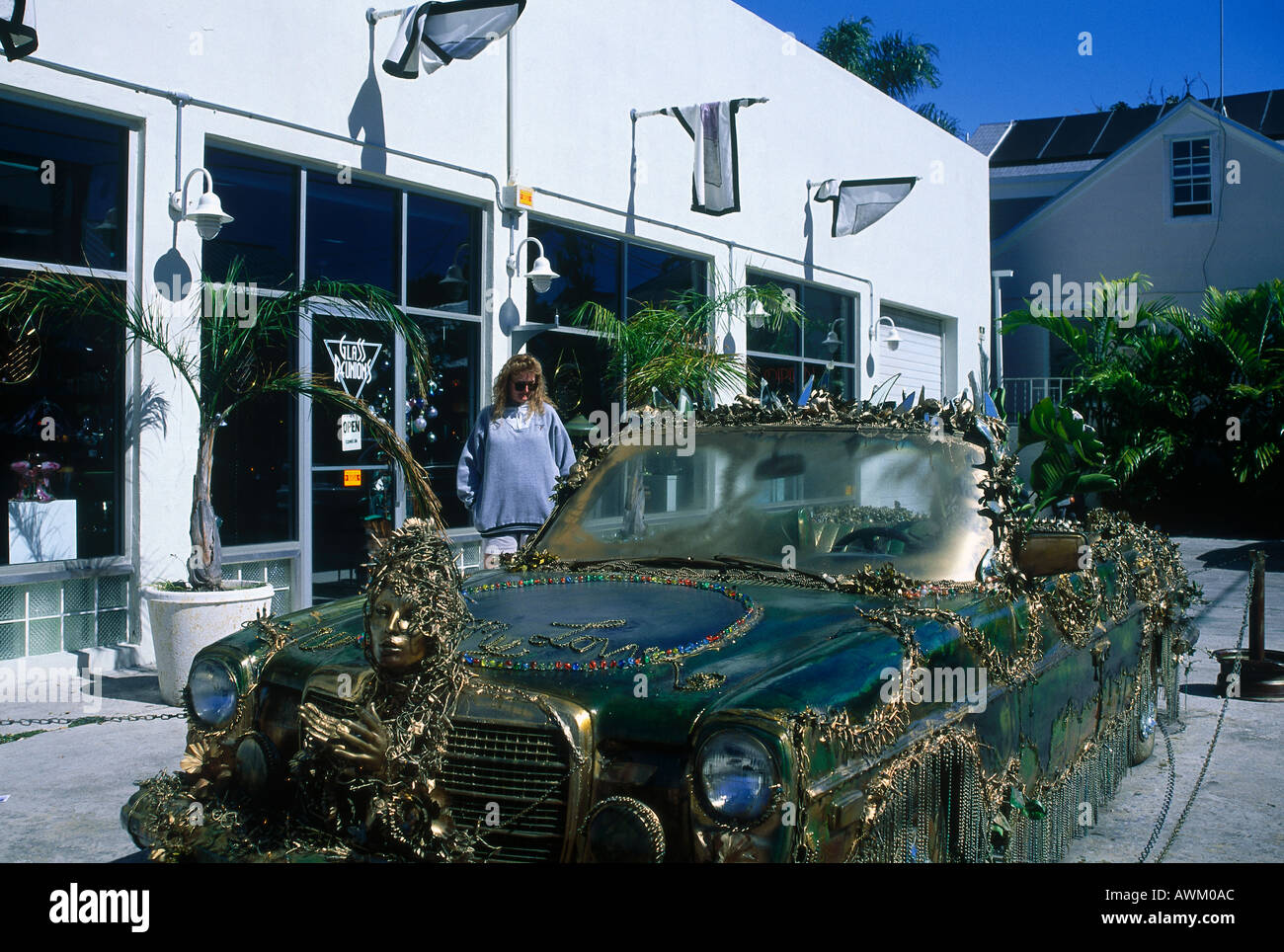 Antique car parked in front of souvenir shop, Key West, Florida, USA