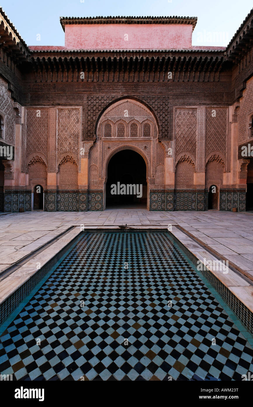 Courtyard, Ali-Ben-Youssef madrasah, historic theological academy in the Medina quarter, Marrakesh, Morocco, Africa Stock Photo