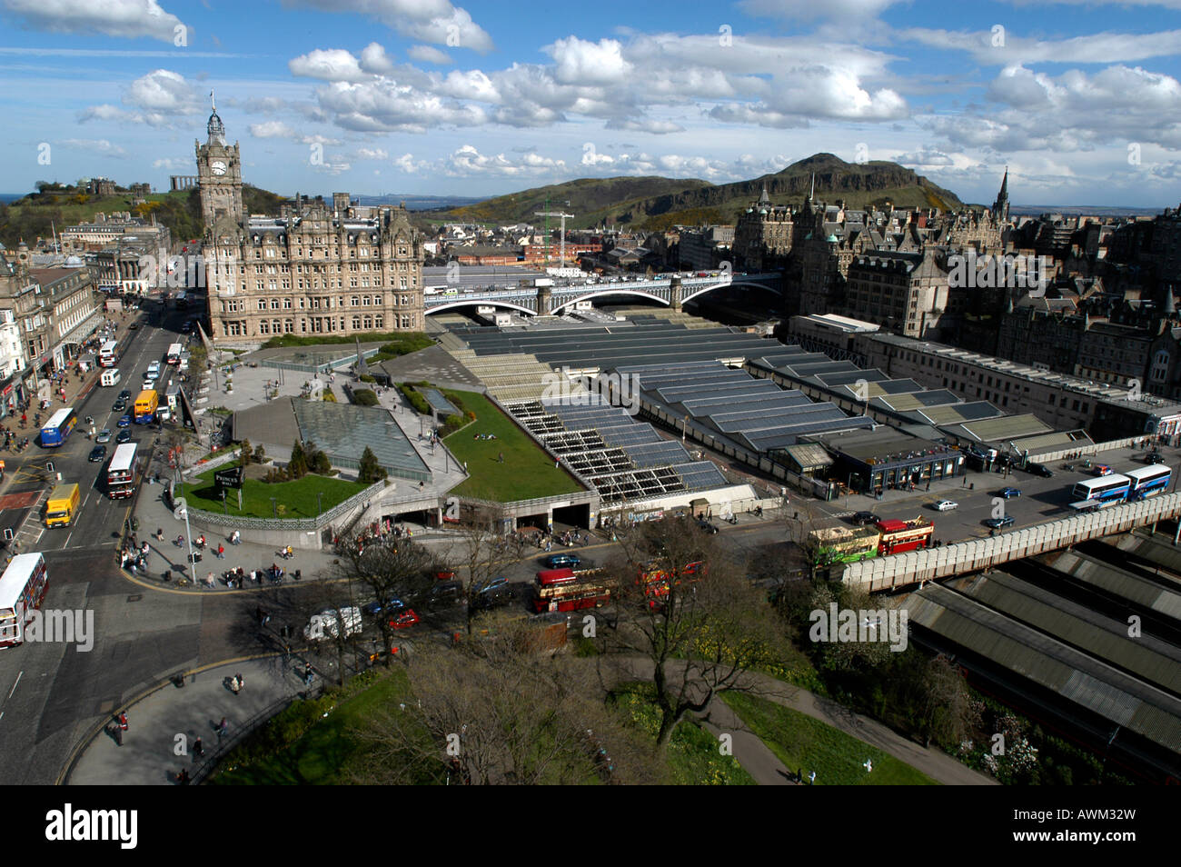 Aerial view of Waverley Station Edinburgh Stock Photo