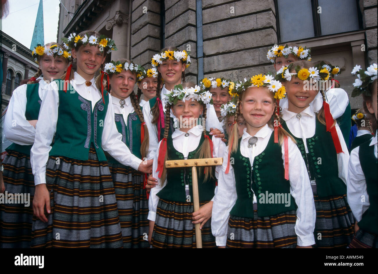 Girls in traditional clothing, Riga, Latvia Stock Photo - Alamy