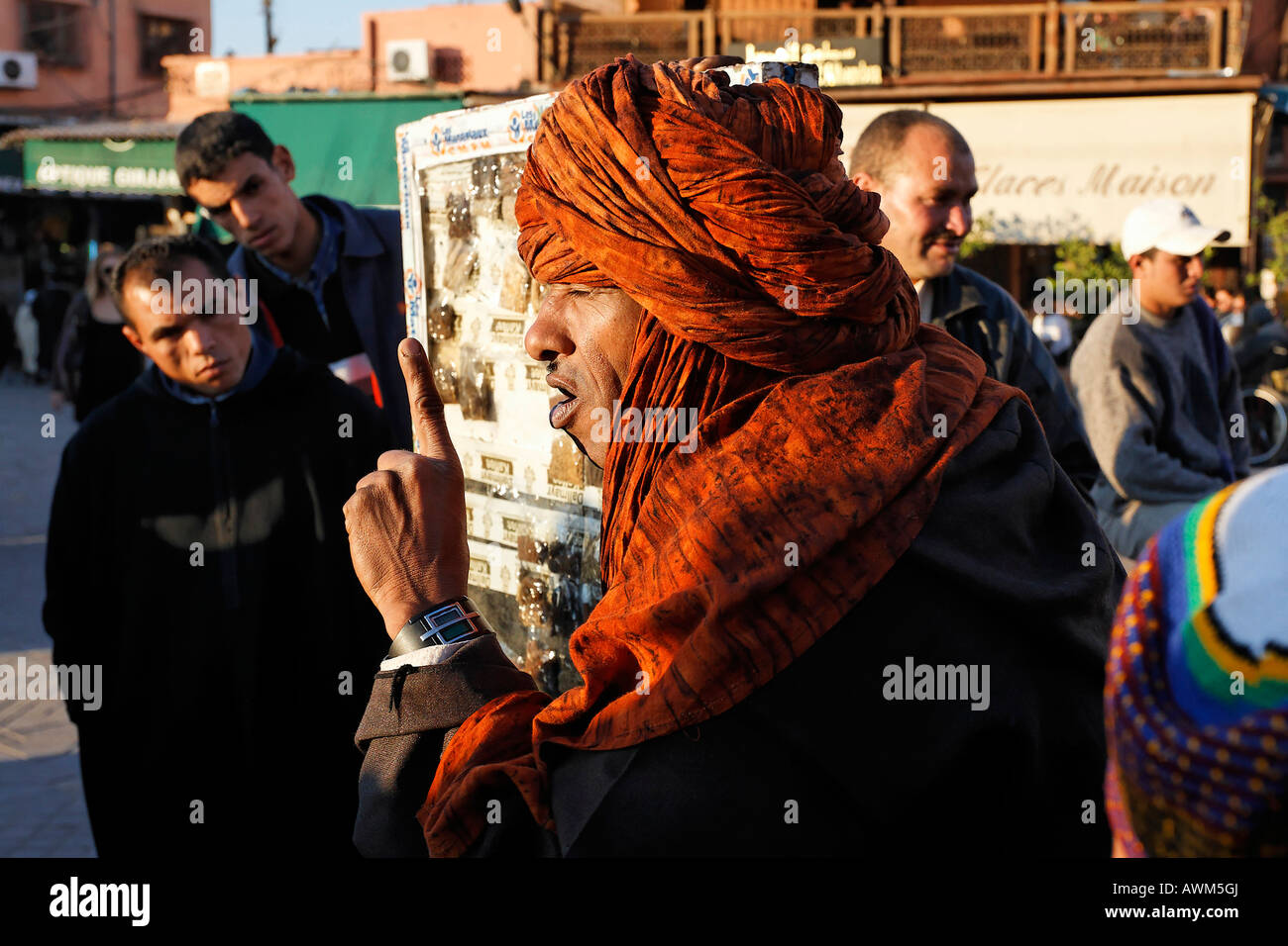 Arabic storyteller at Djemaa el-Fna, Marrakech, Morocco, Africa Stock Photo