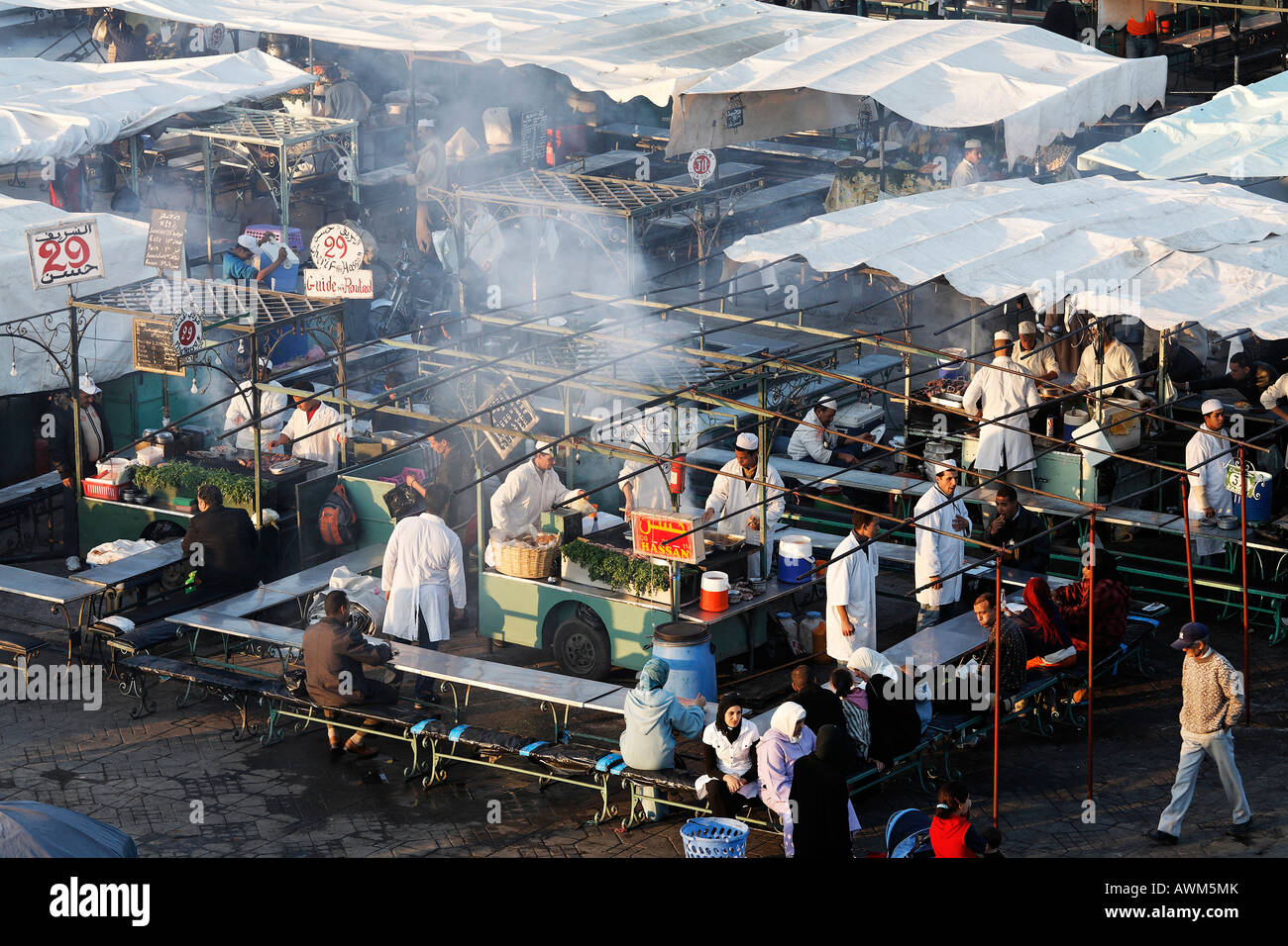 Cookshops at Djemaa el-Fna, Marrakech, Morocco, Africa Stock Photo