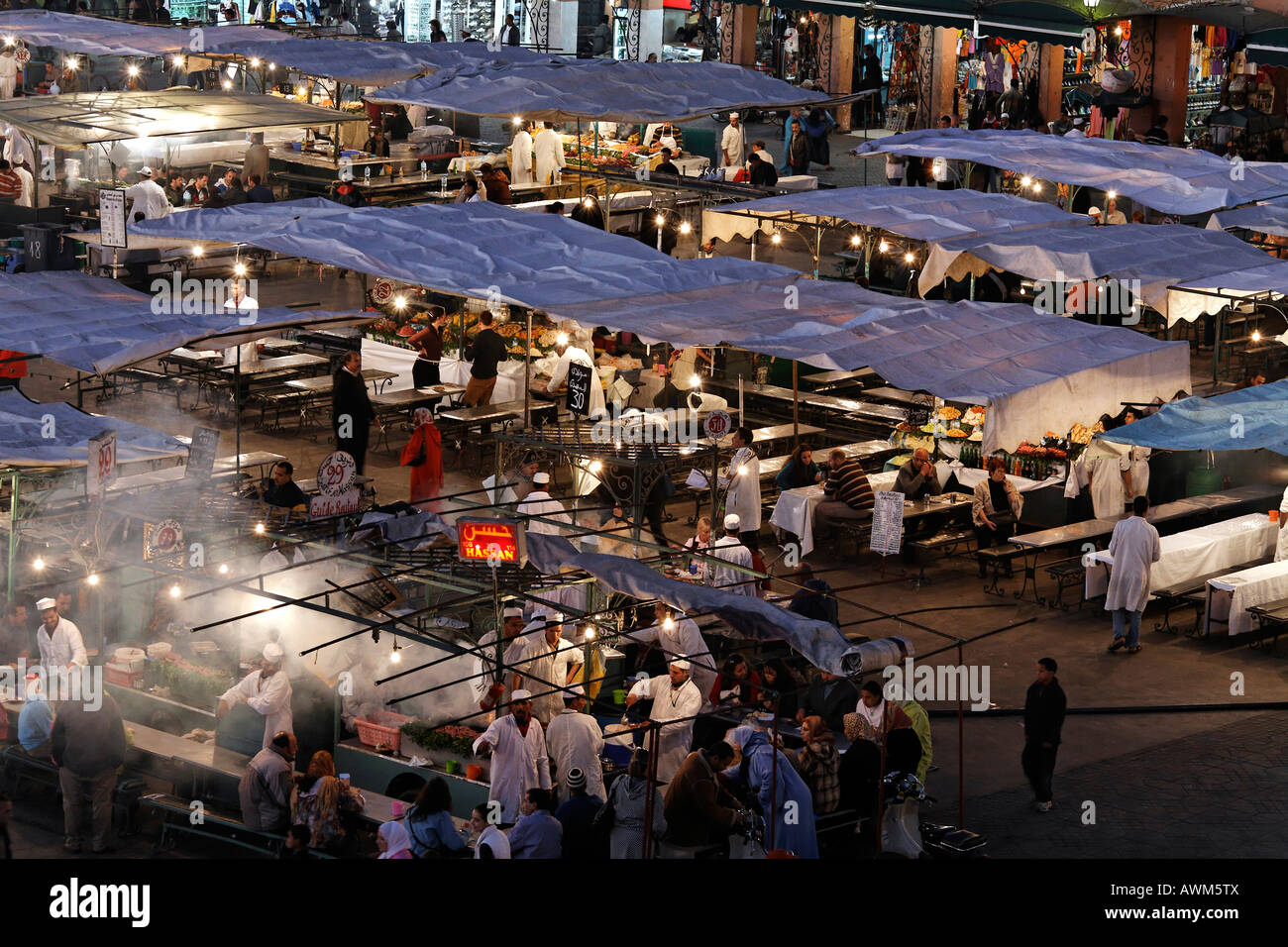 Cookshops at Djemaa el-Fna, Marrakech, Morocco, Africa Stock Photo