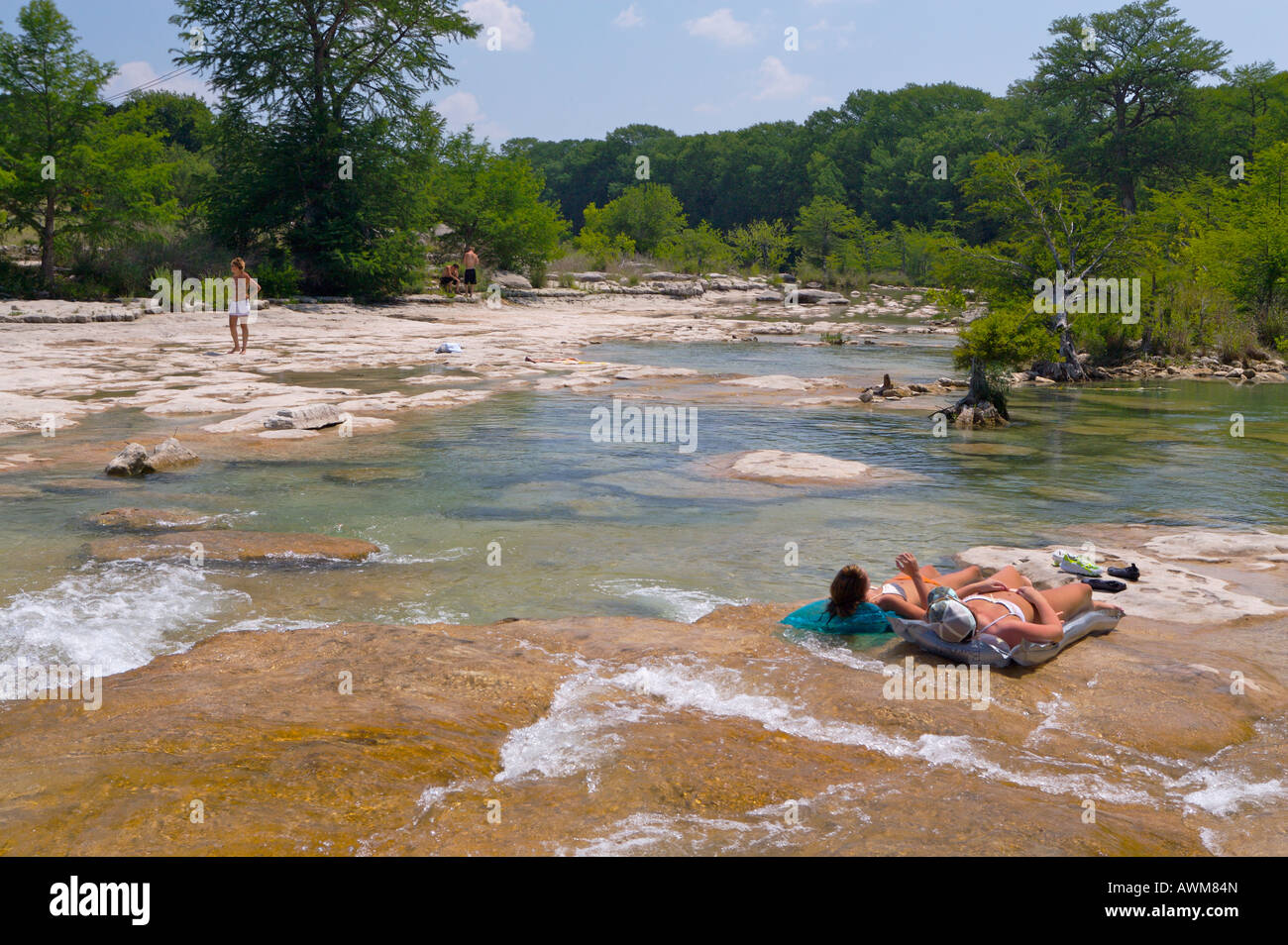 Summer swimming on the Blanco River near Wimberley Texas Stock