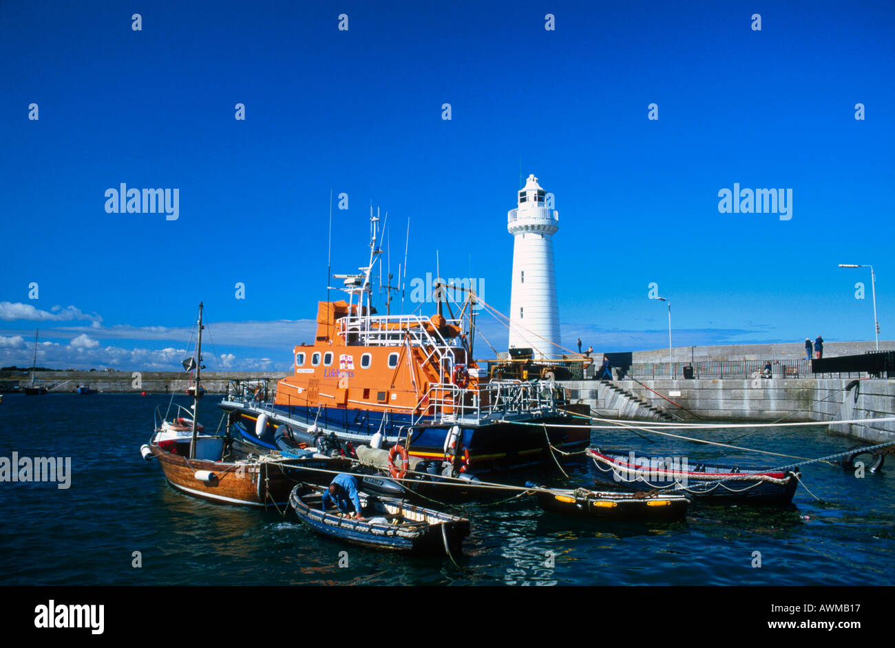 Fishing ship and boats in ocean, Donaghadee, County Down, Republic Of