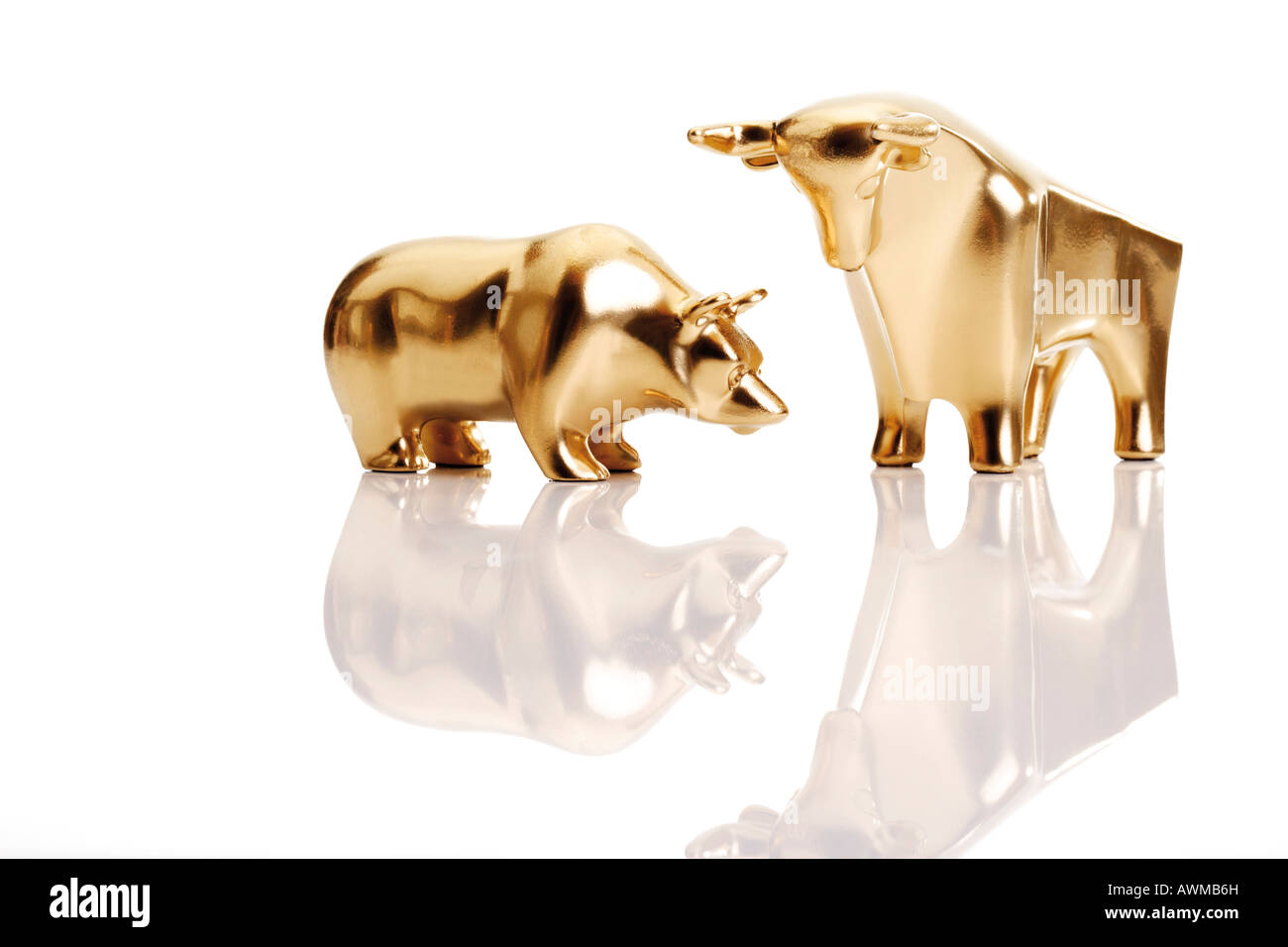 Gold-plated bull and bear Stock Photo