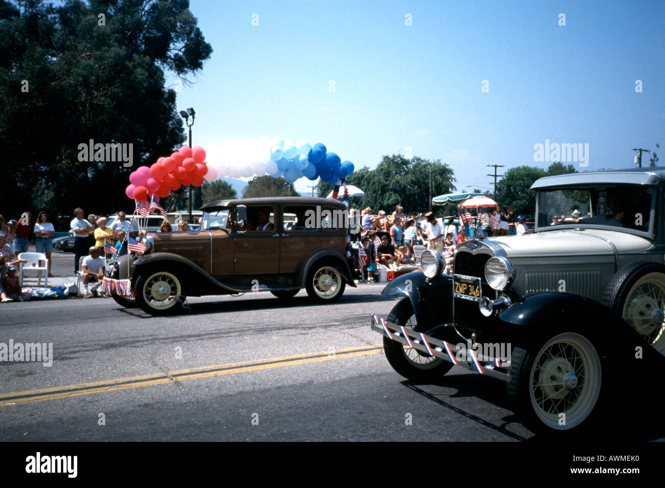 Vintage cars in USA Independence Day parade Stock Photo