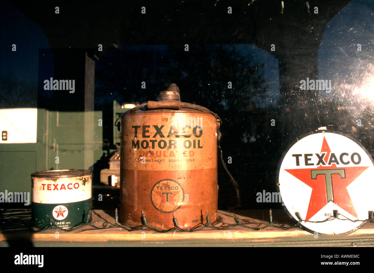 Window display in oldstyle gas station in USA Stock Photo Alamy