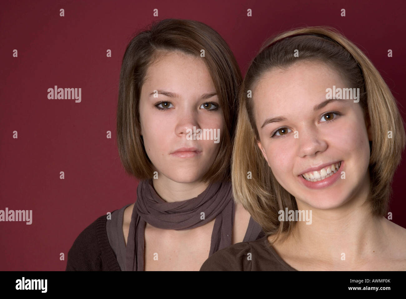 Two girls, pre-teens, early teens Stock Photo