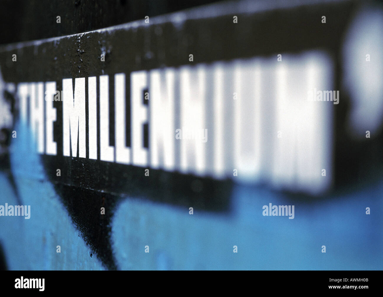 The millenium text printed in capital letters, blurred Stock Photo