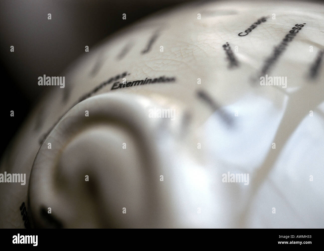 Words printed on curved surface Stock Photo